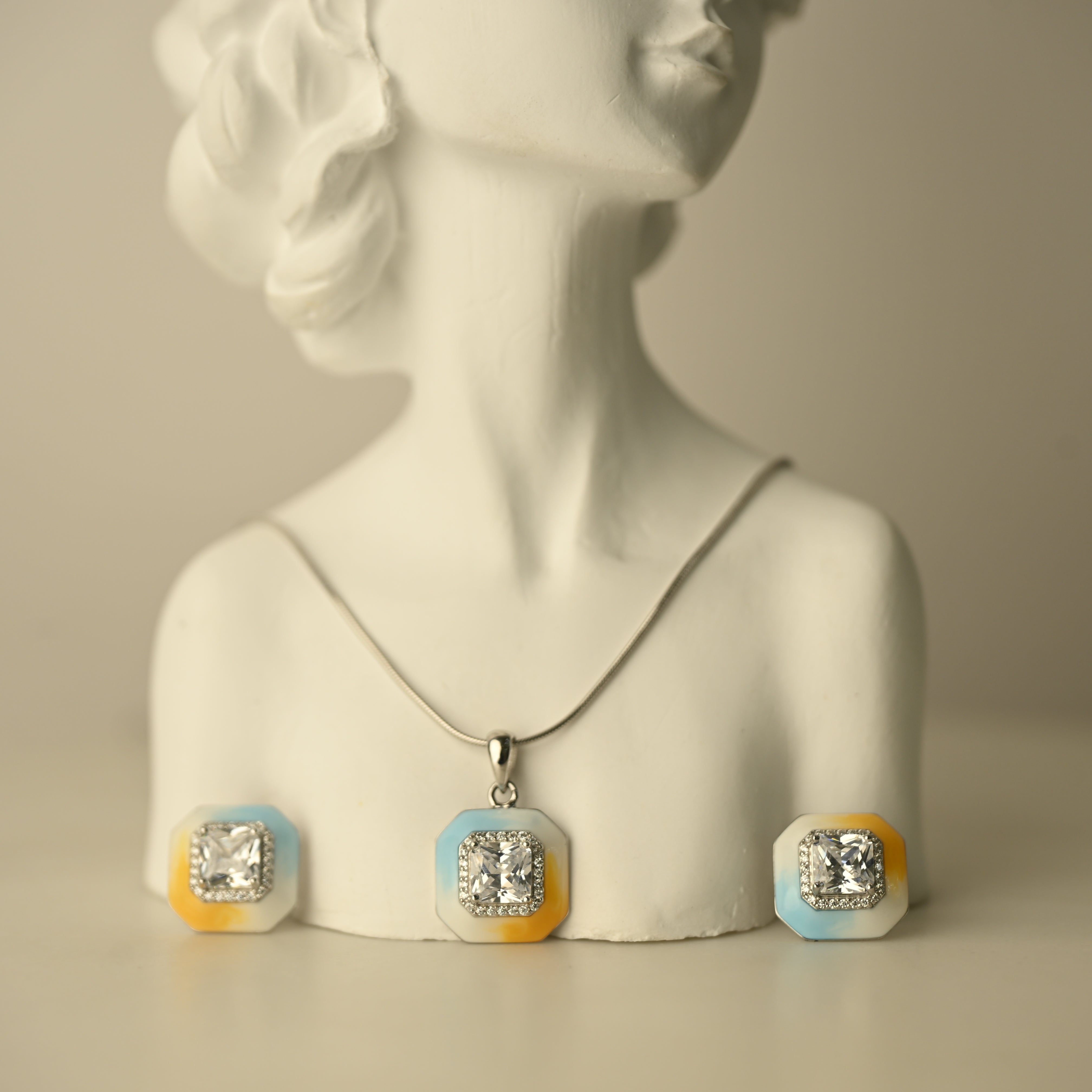 Pastel Blue & Gold Pendant Set