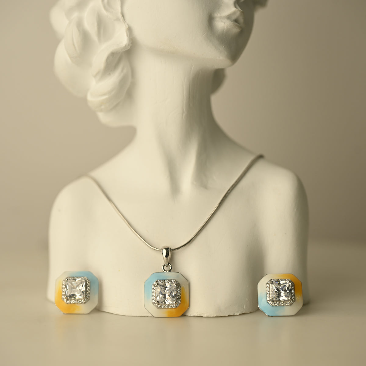 Pastel Blue & Gold Pendant Set
