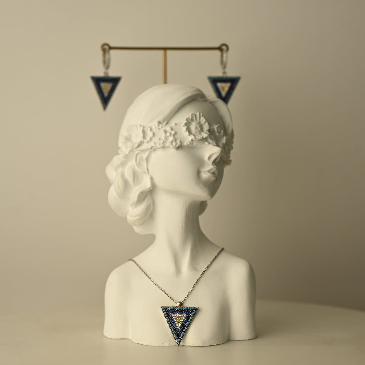 Blue Triangle Necklace & Earring Set