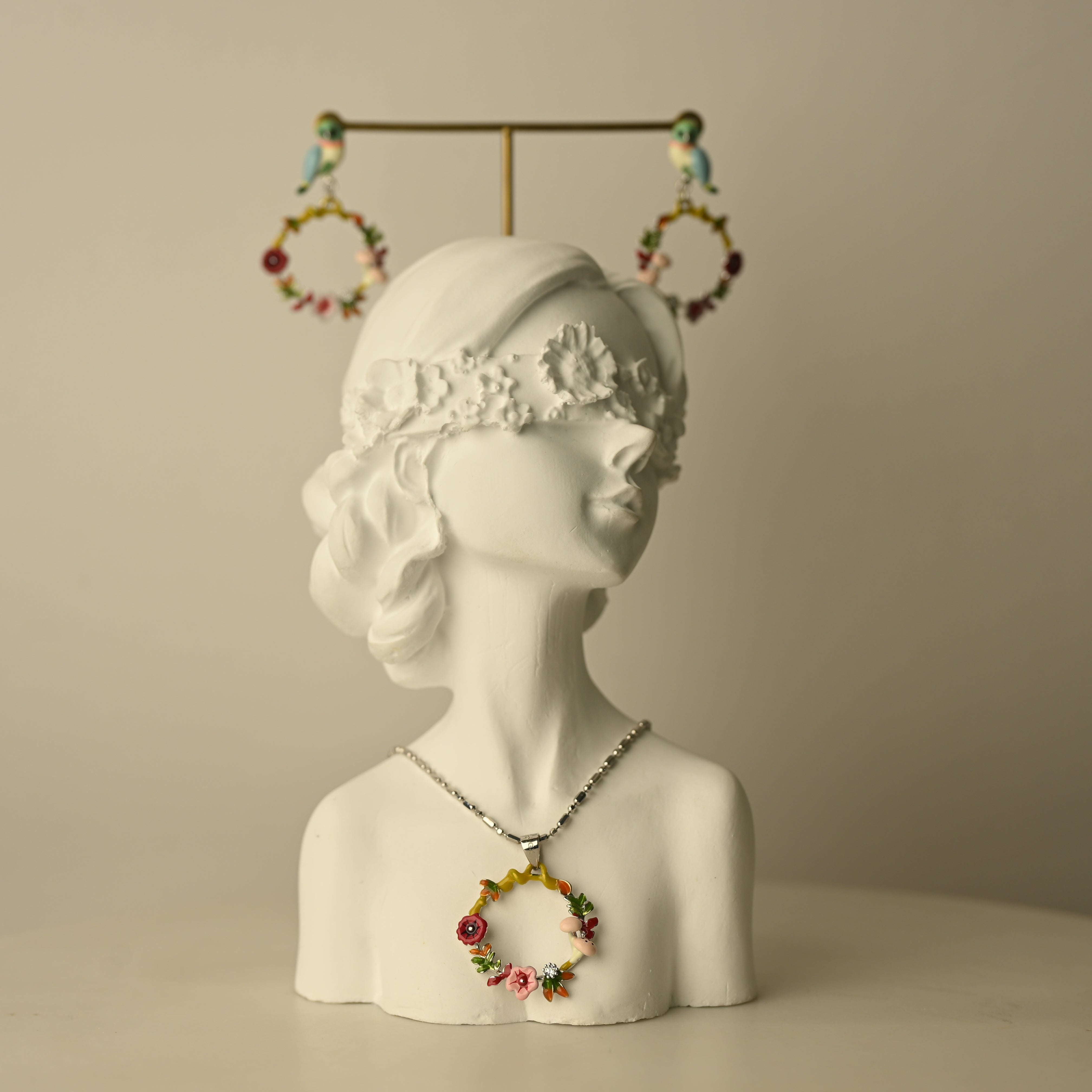 Floral Hoop Pendant Set