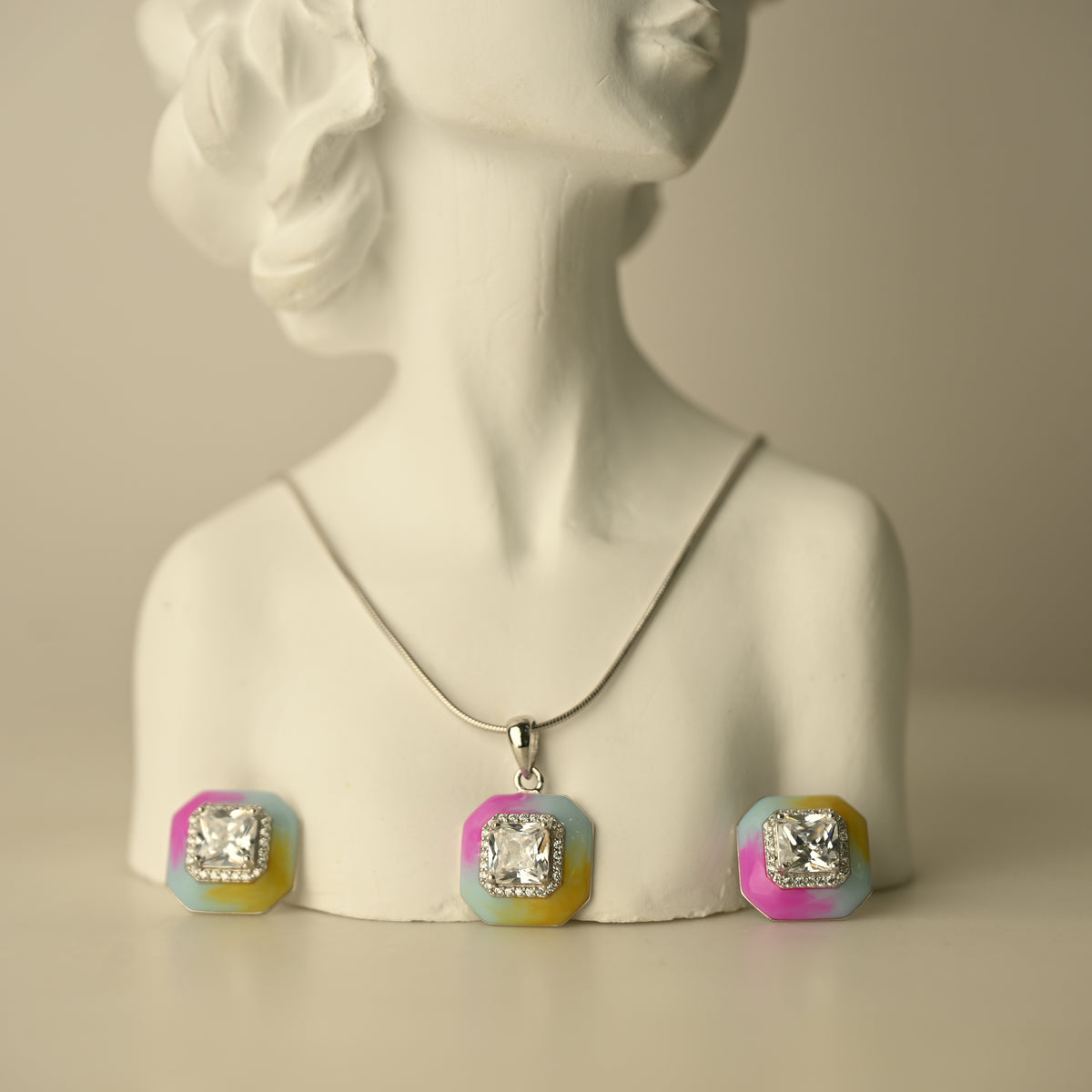 Pastel Blue & Gold Pendant Set