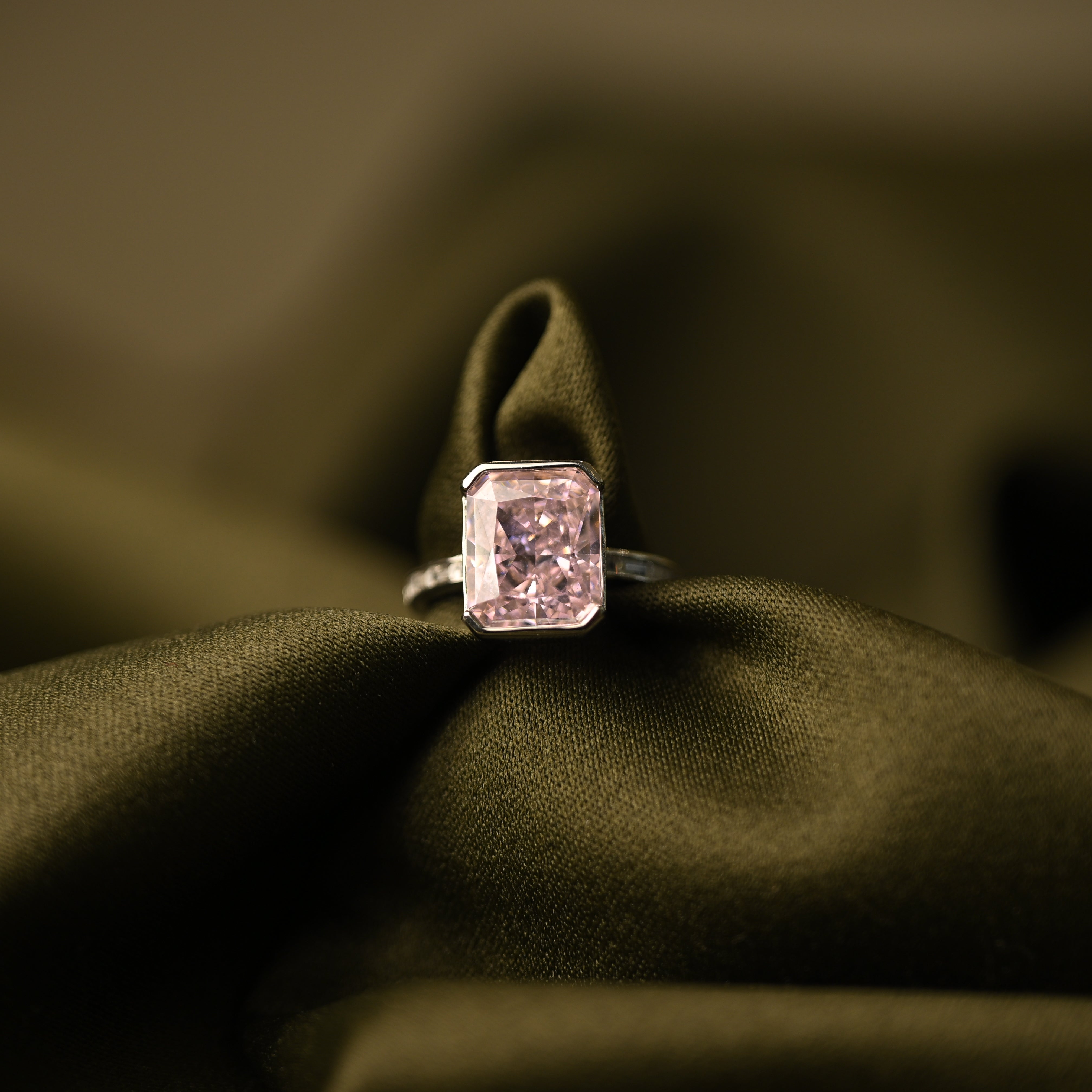 Pink Emerald-Cut Crystal Statement Ring