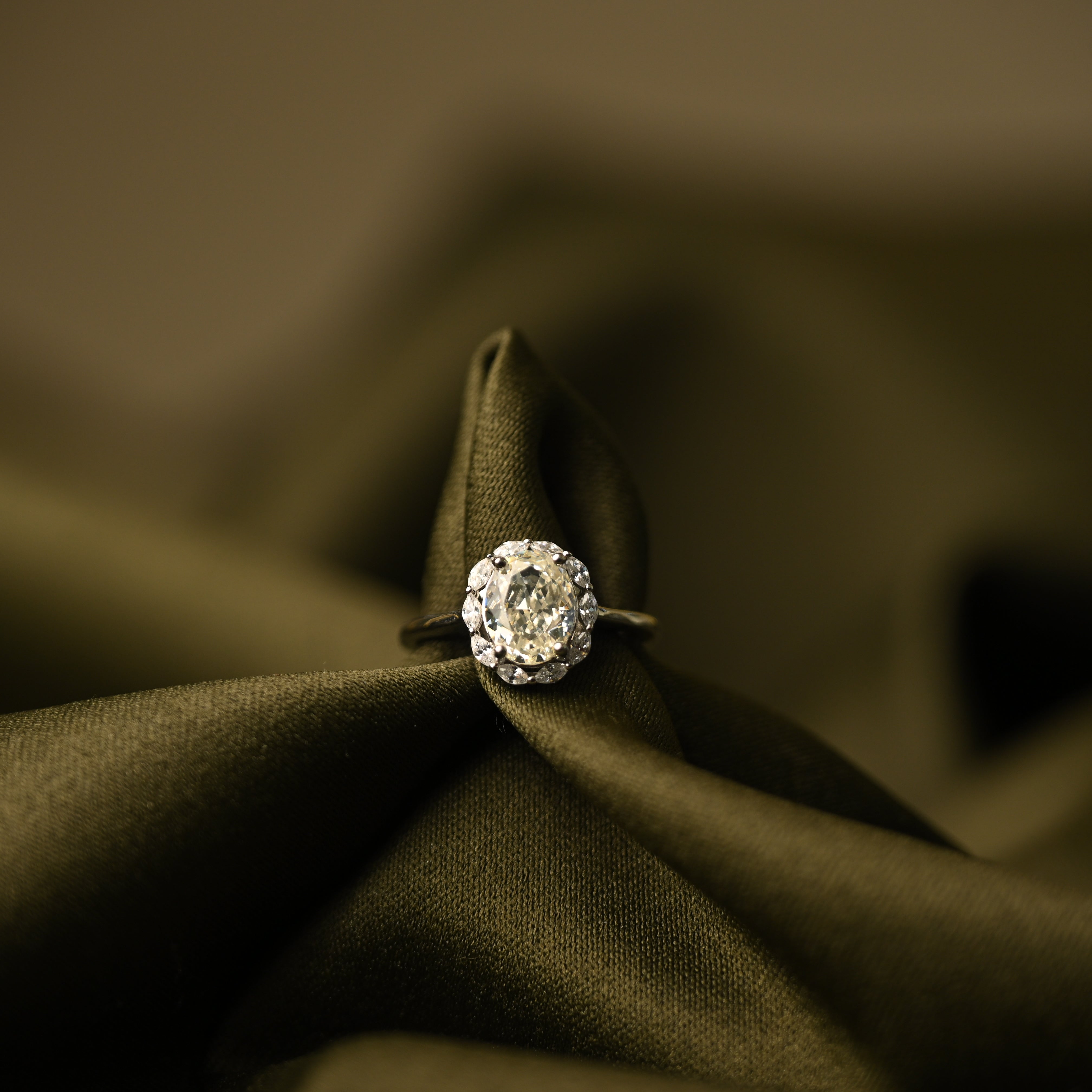 Oval Halo Crystal Statement Ring