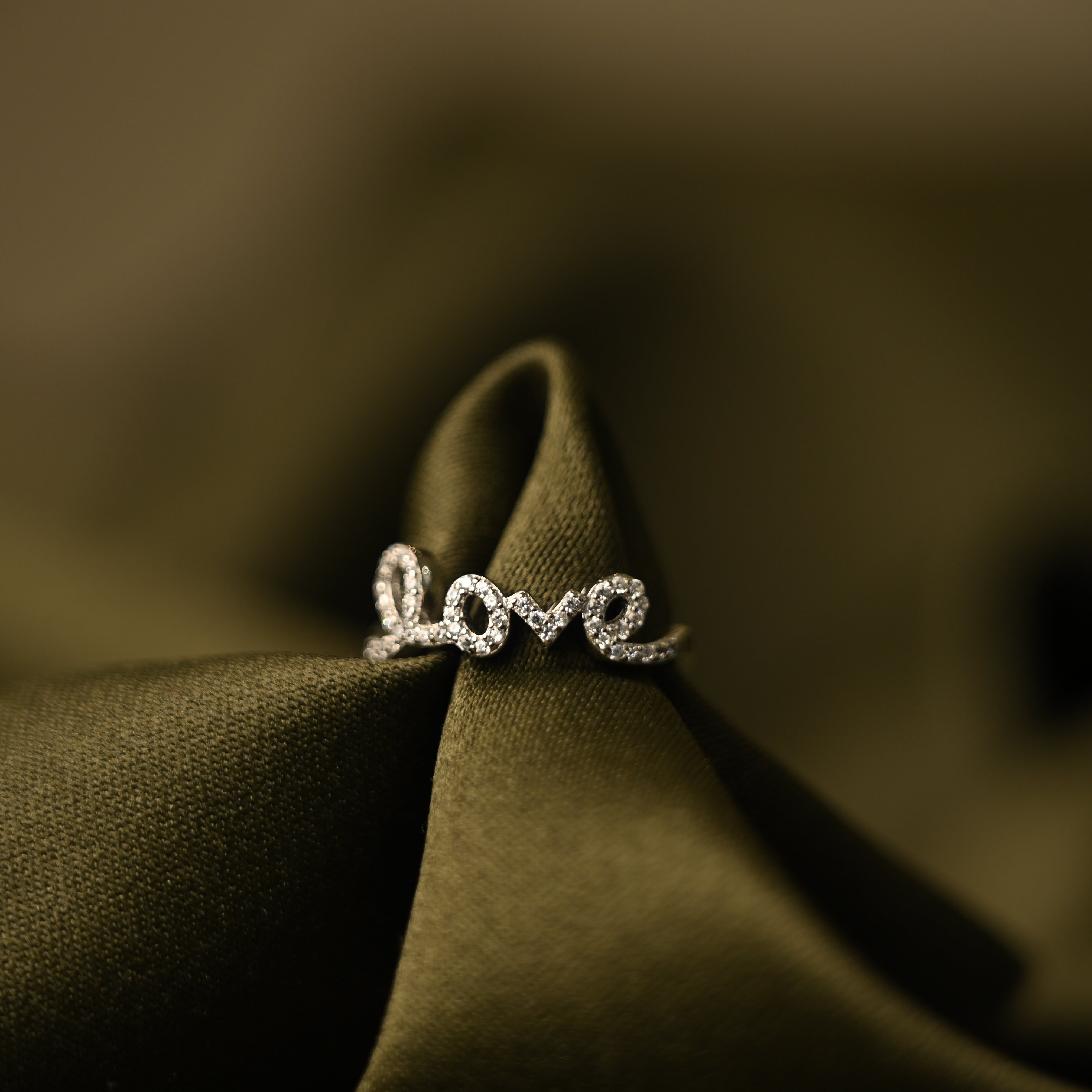 Love Script Crystal Ring