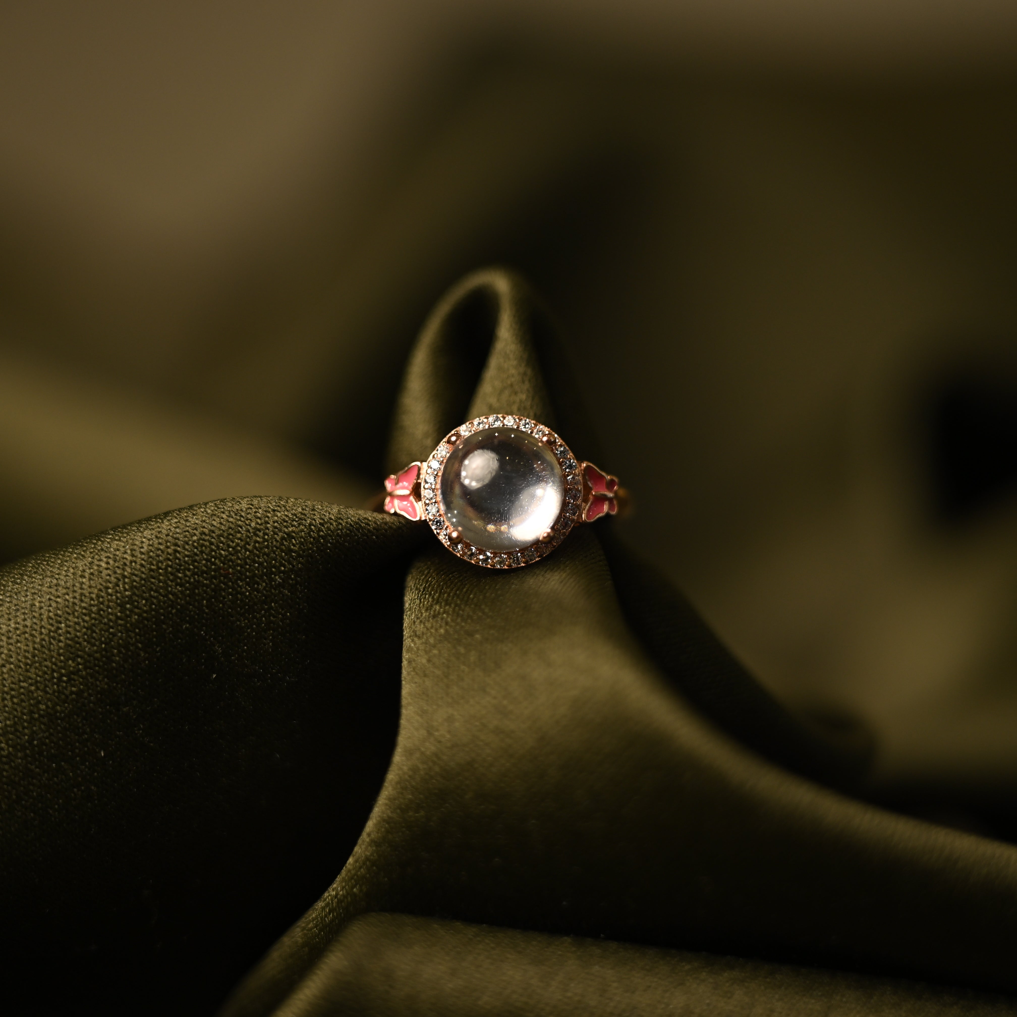 Crystal Butterfly Dome Ring
