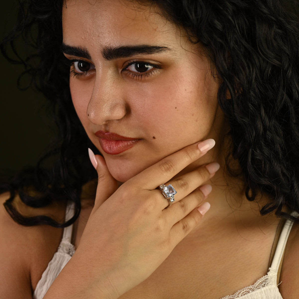 Cushion Cut Crystal Halo Ring