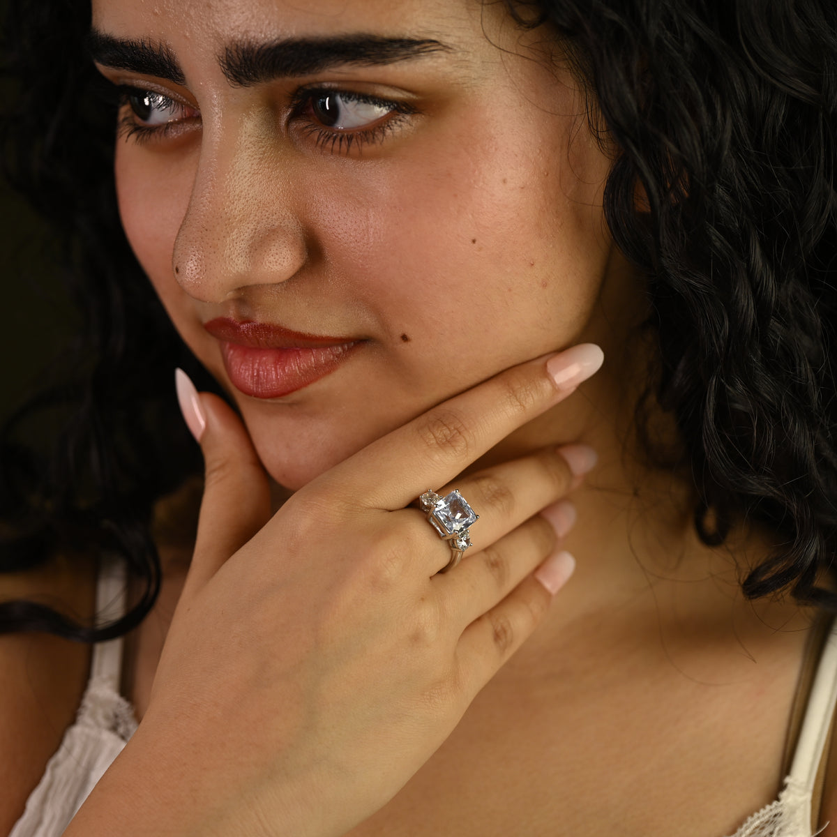 Cushion Cut Crystal Halo Ring