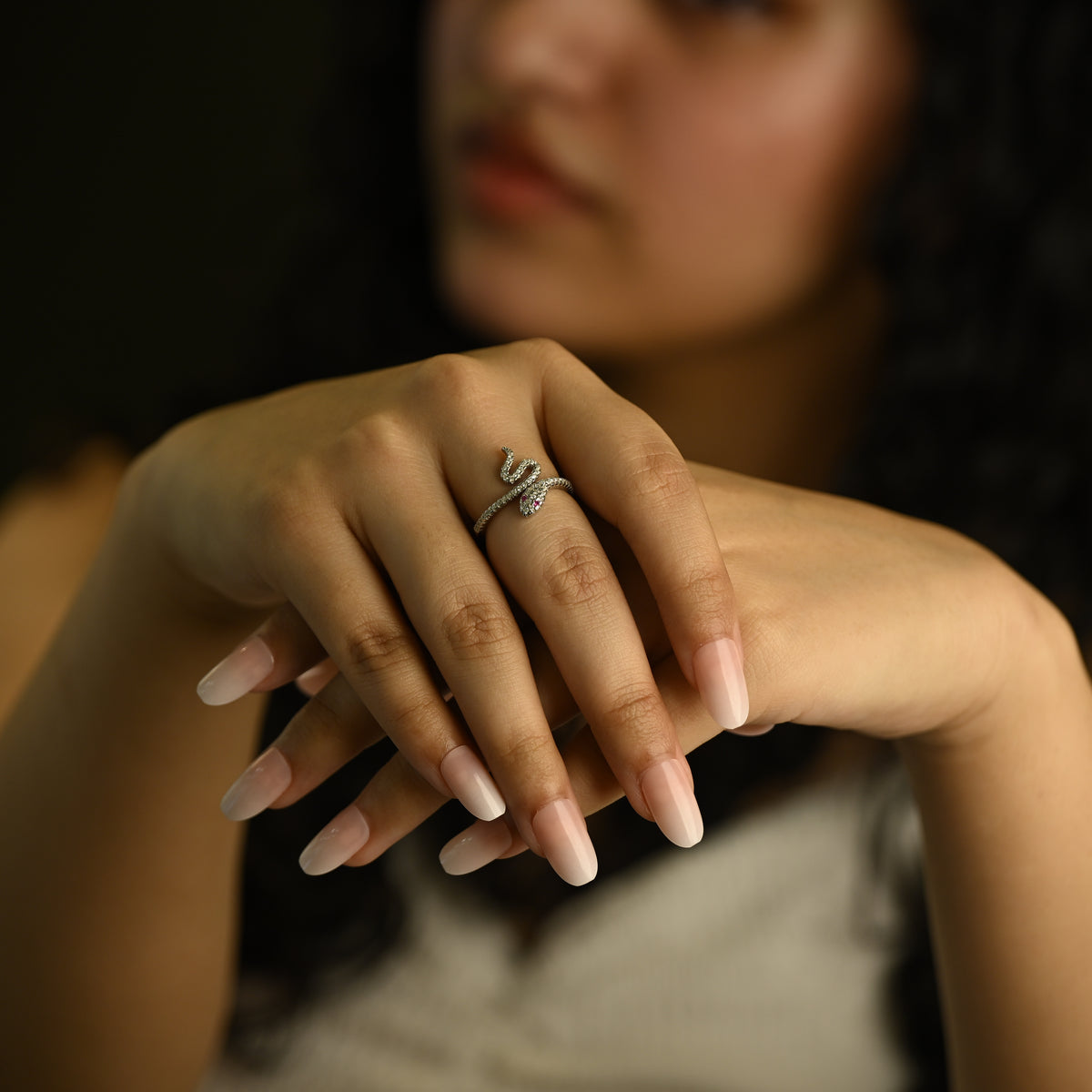 Crystal Snake Wrap Ring