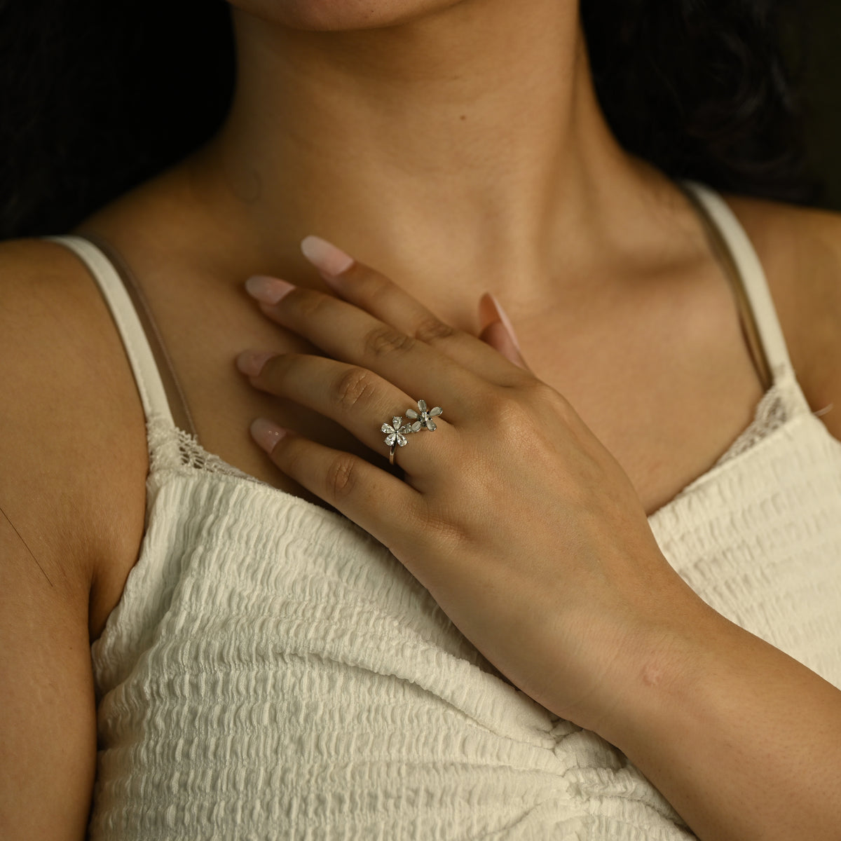 Crystal Double Flower Ring