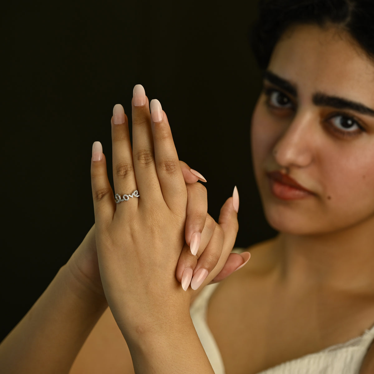 Love Script Crystal Ring