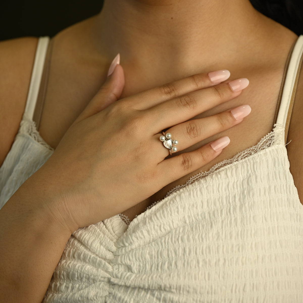 Pearl Heart Cluster Ring