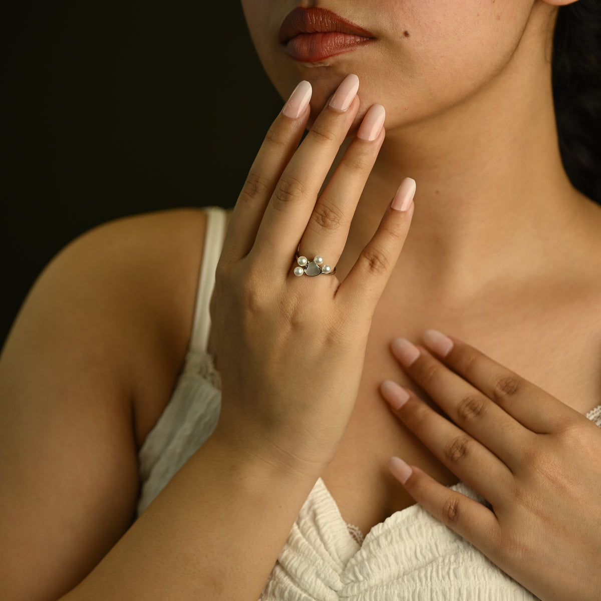 Pearl Heart Cluster Ring