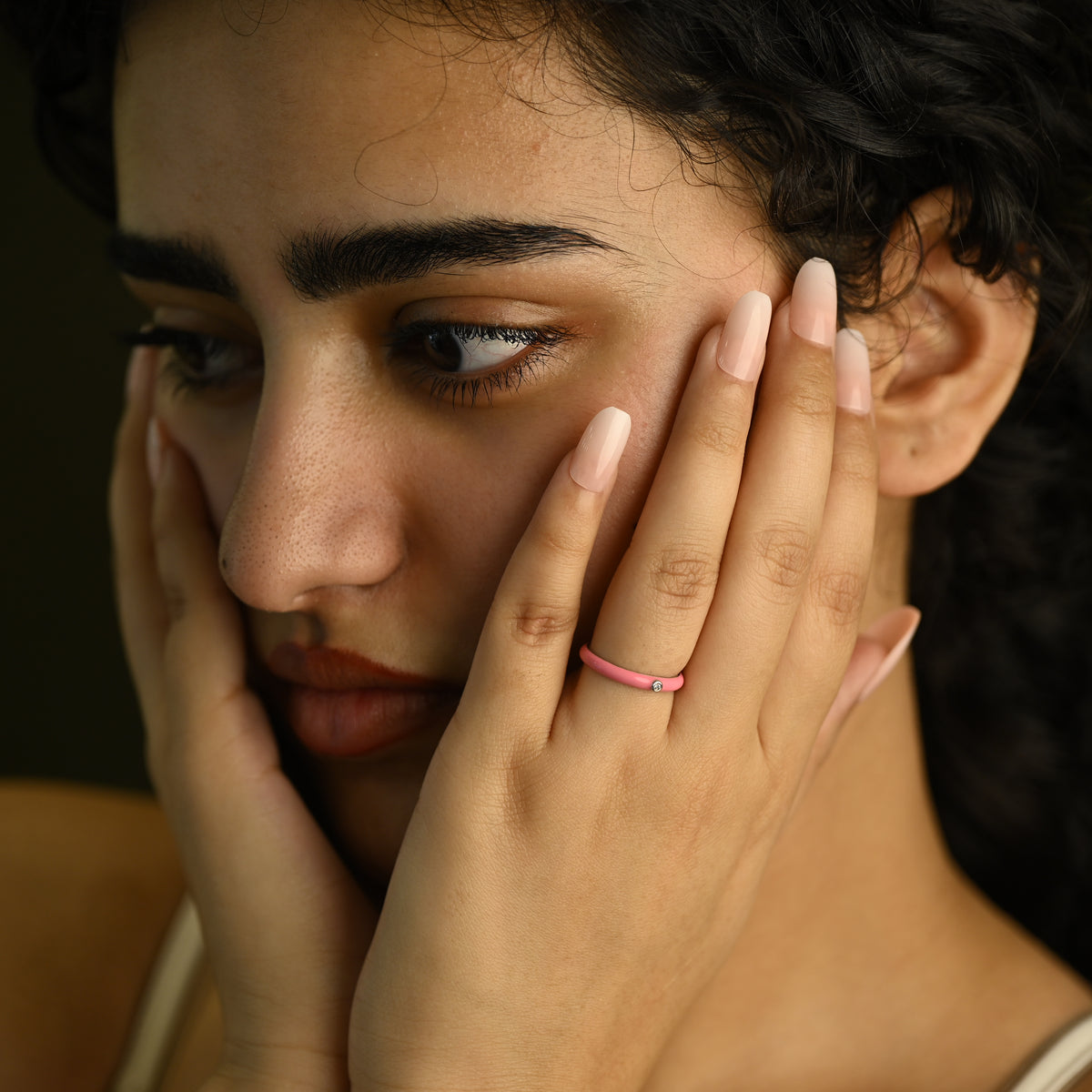 Pink Enamel Crystal Ring