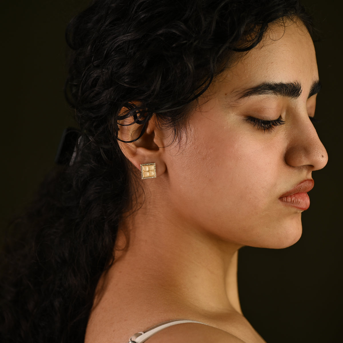 Gold Grid Stud Earrings