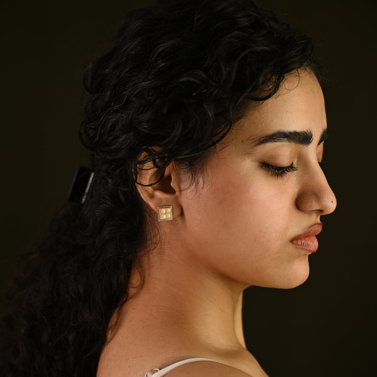 Gold Grid Stud Earrings