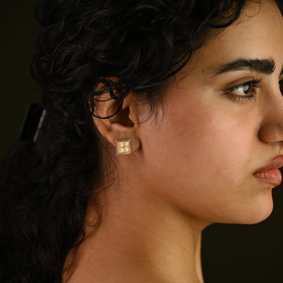 Gold Grid Stud Earrings