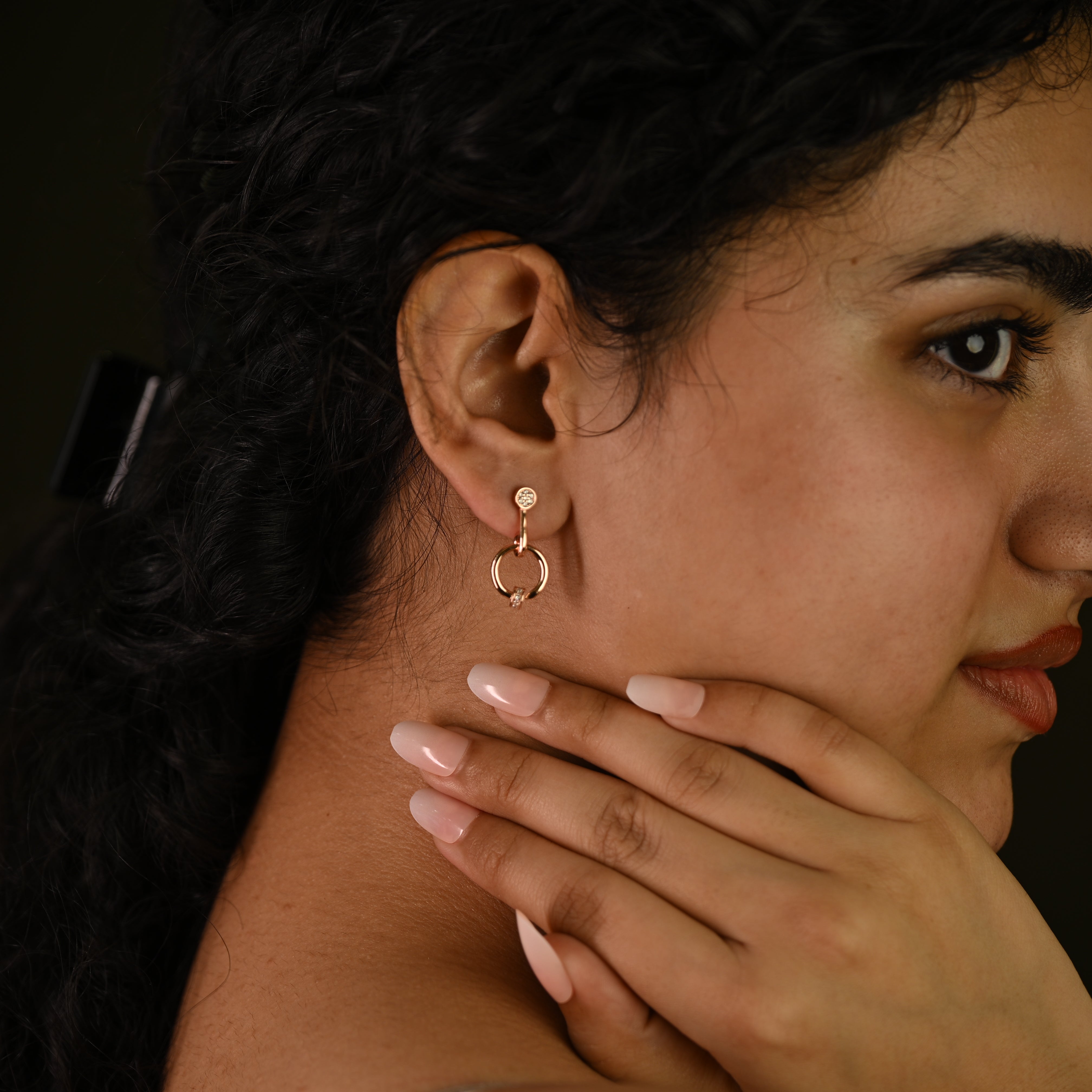 Rose Gold Circle Drop Earrings