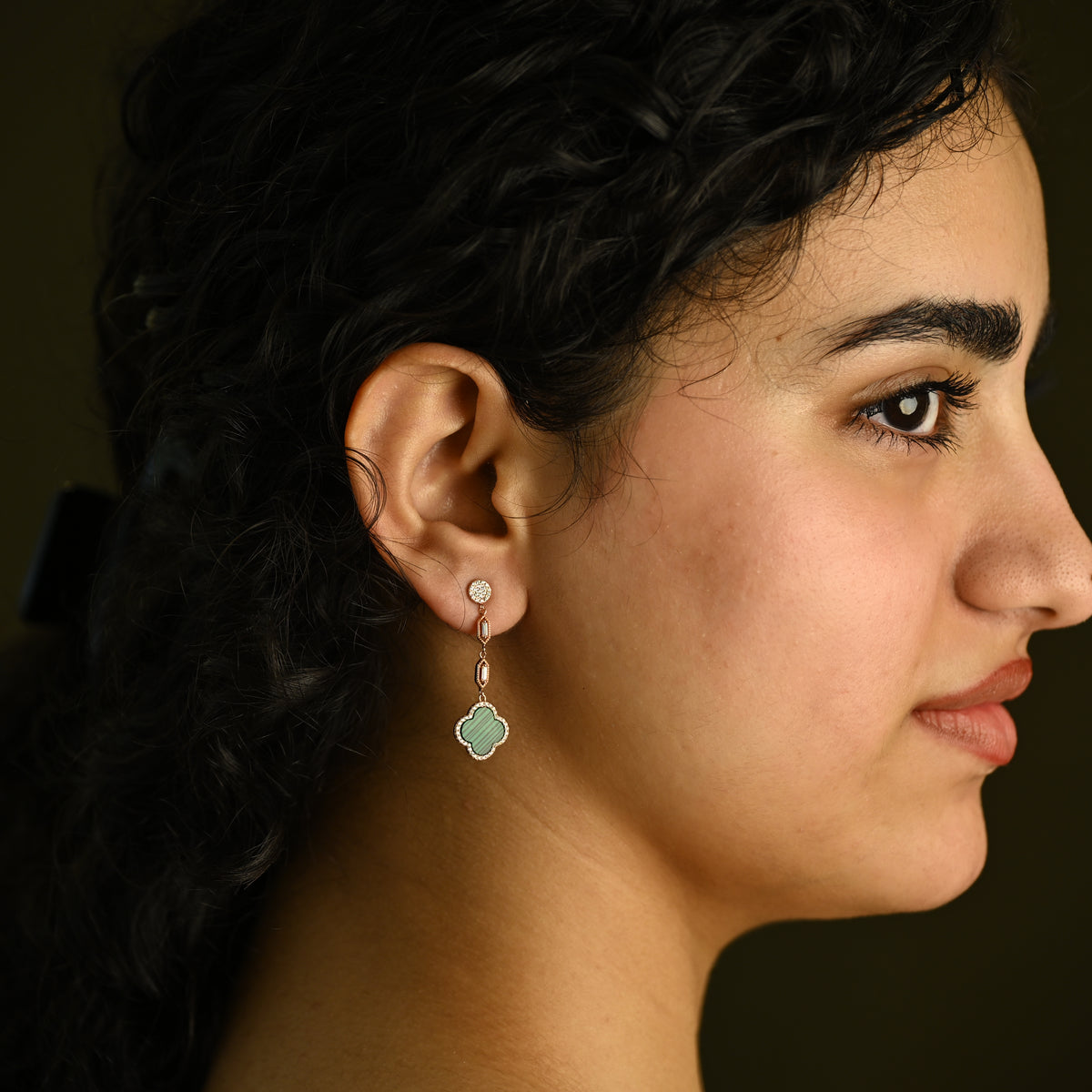 Emerald Clover Drop Earrings