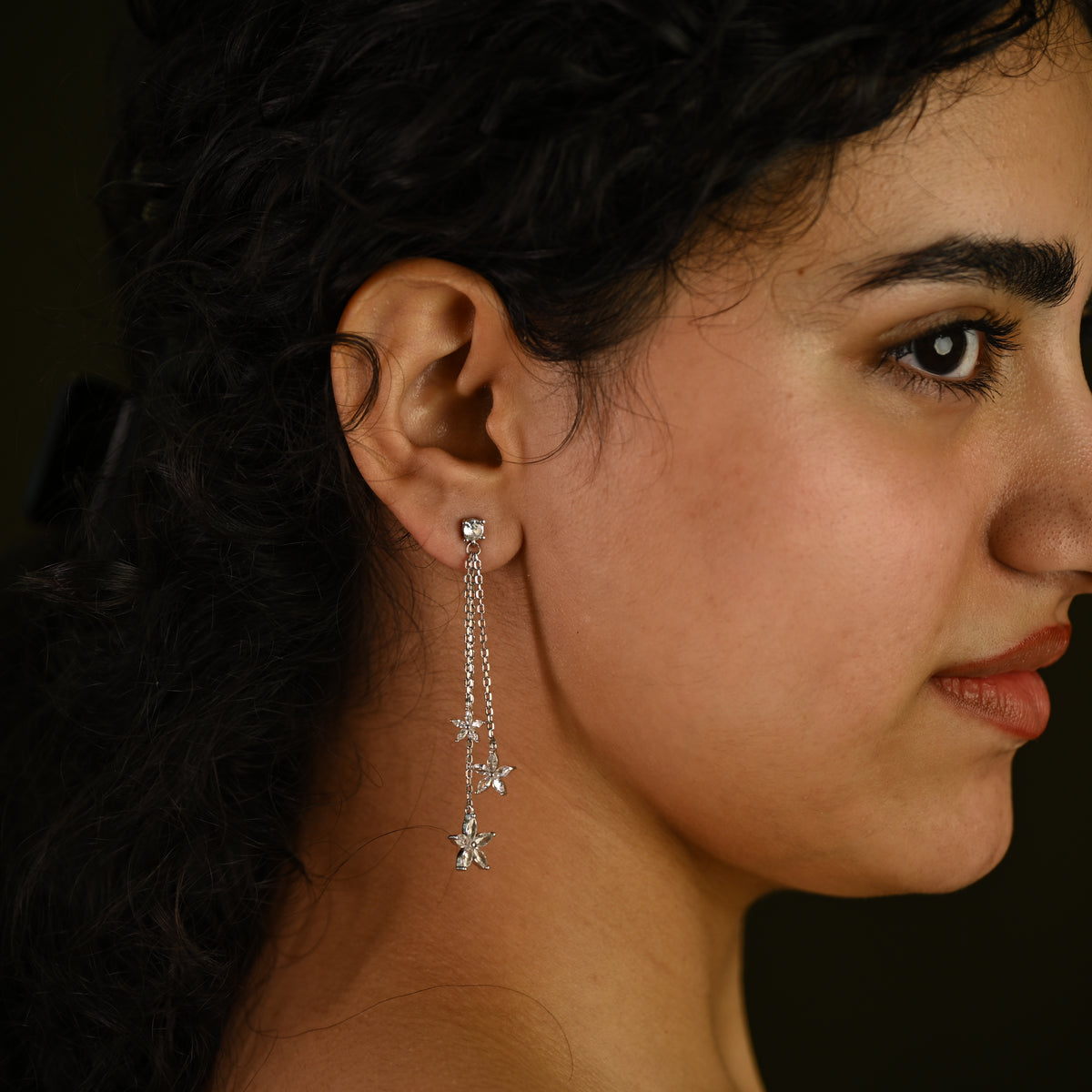 Crystal Flower Chain Drop Earrings