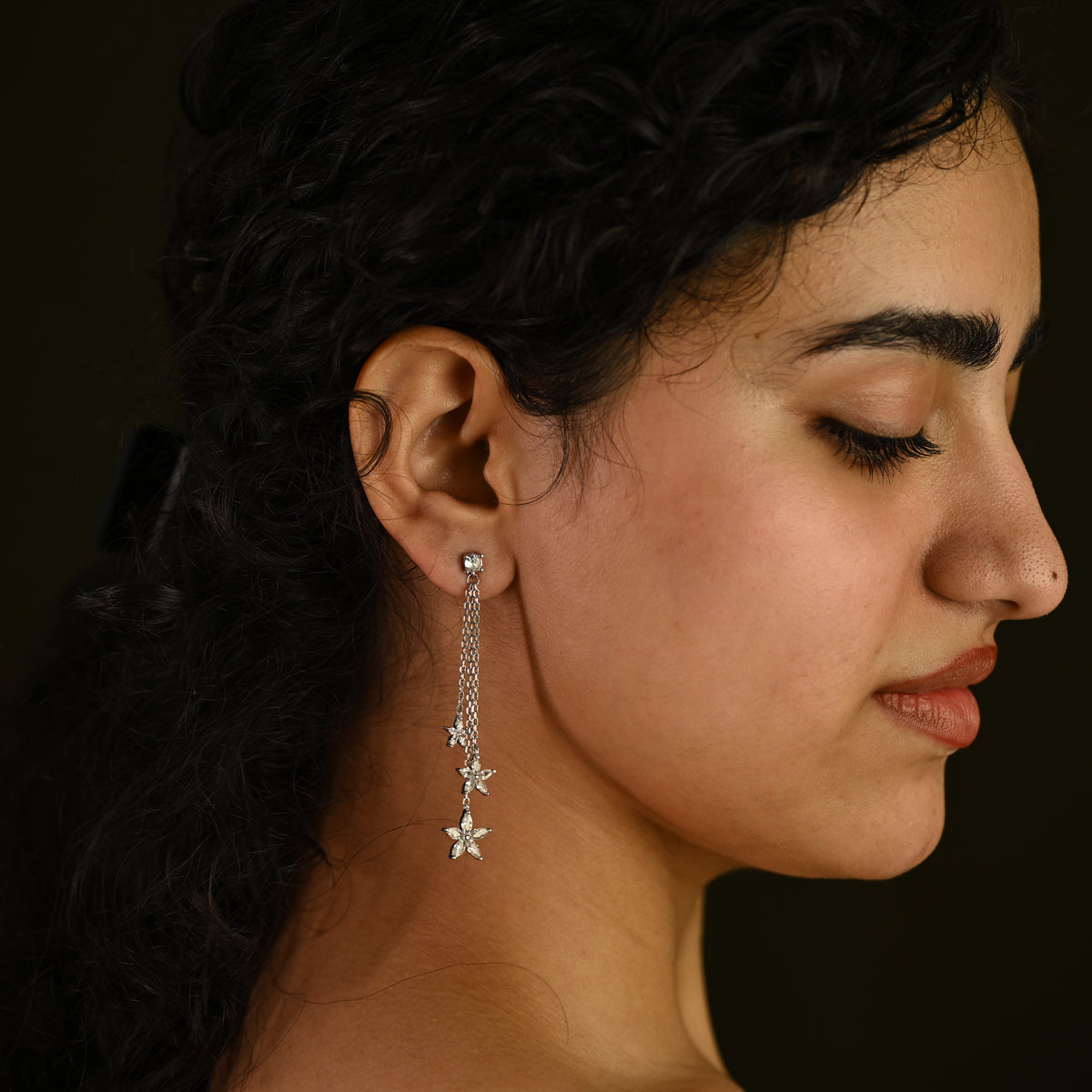 Crystal Flower Chain Drop Earrings