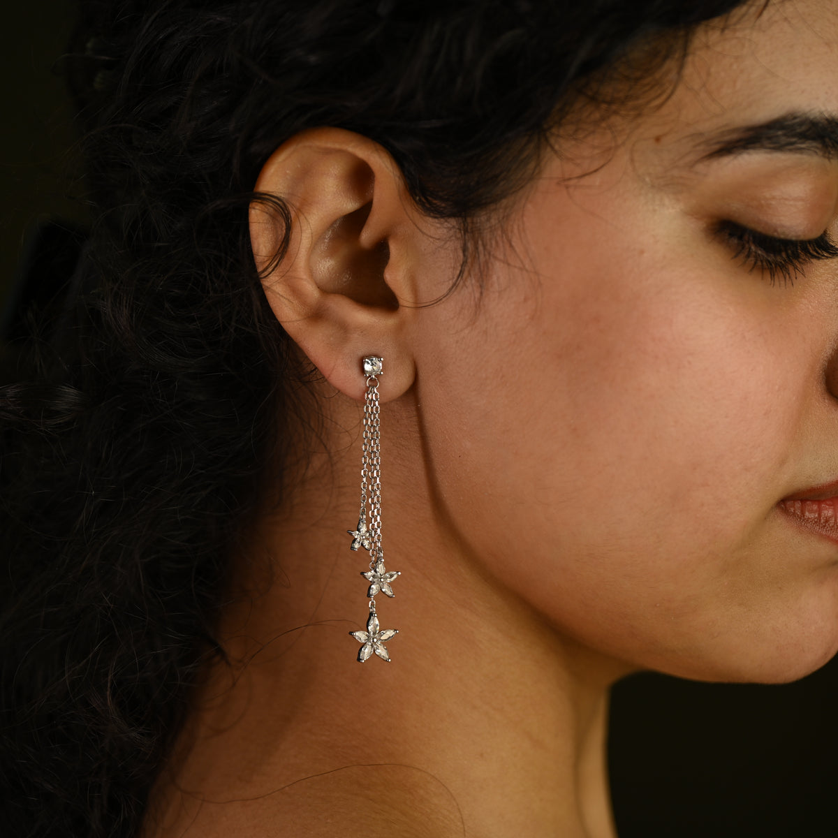 Crystal Flower Chain Drop Earrings