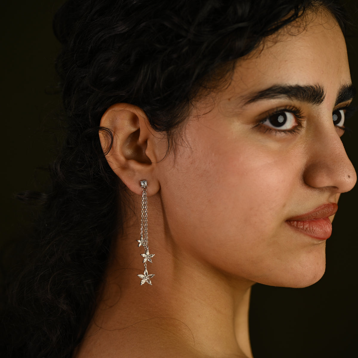 Crystal Flower Chain Drop Earrings