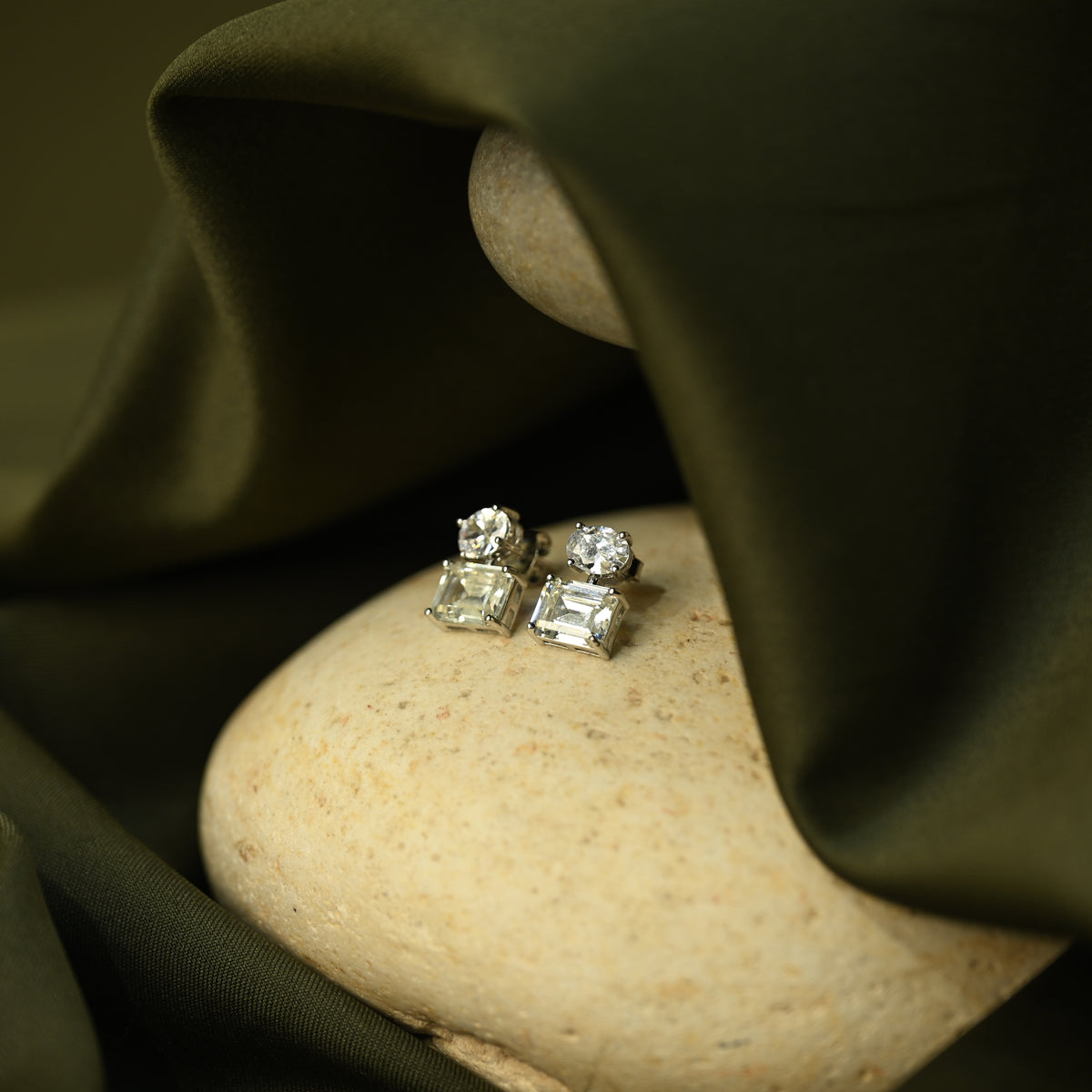 Geometric Pearl Stud Earrings