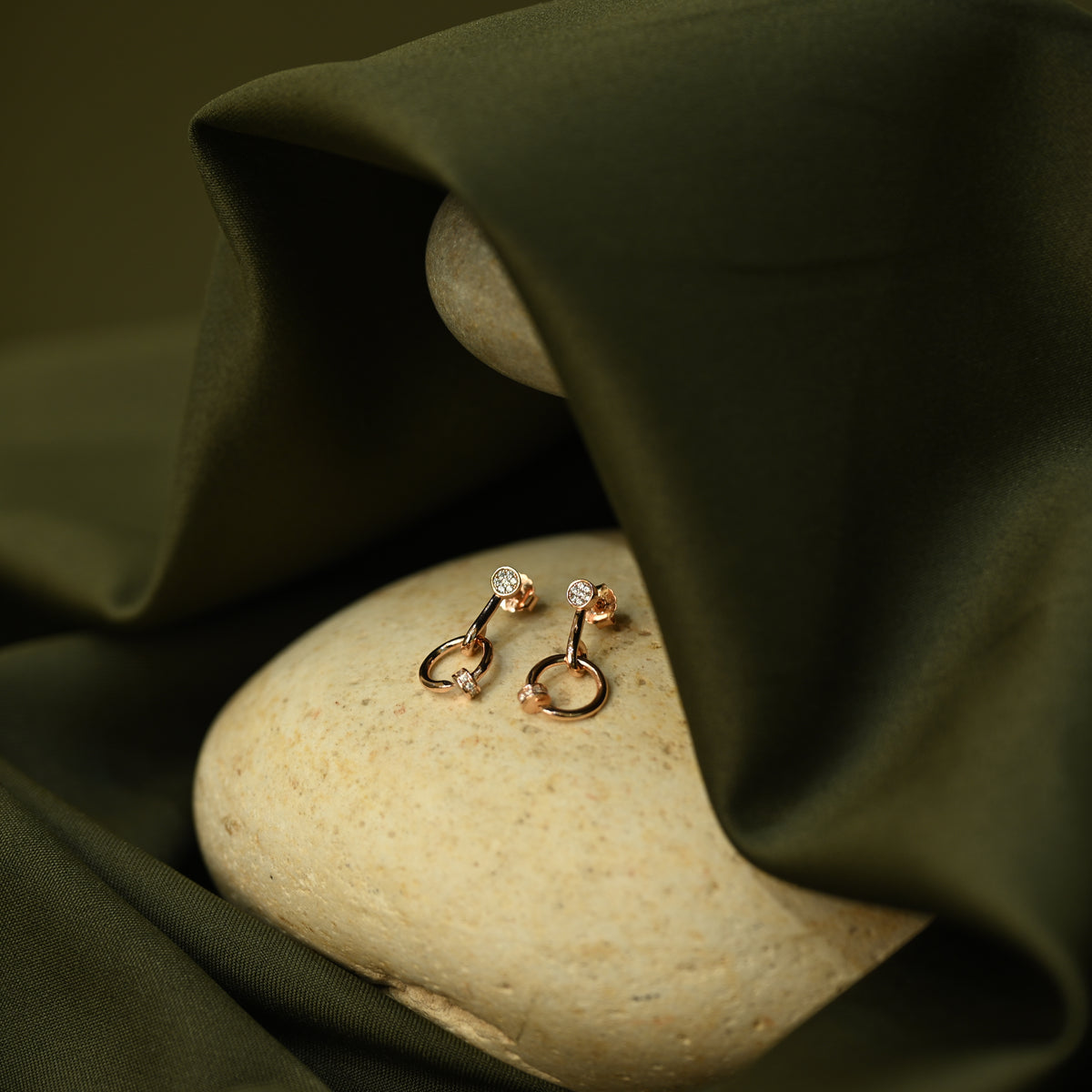Rose Gold Circle Drop Earrings