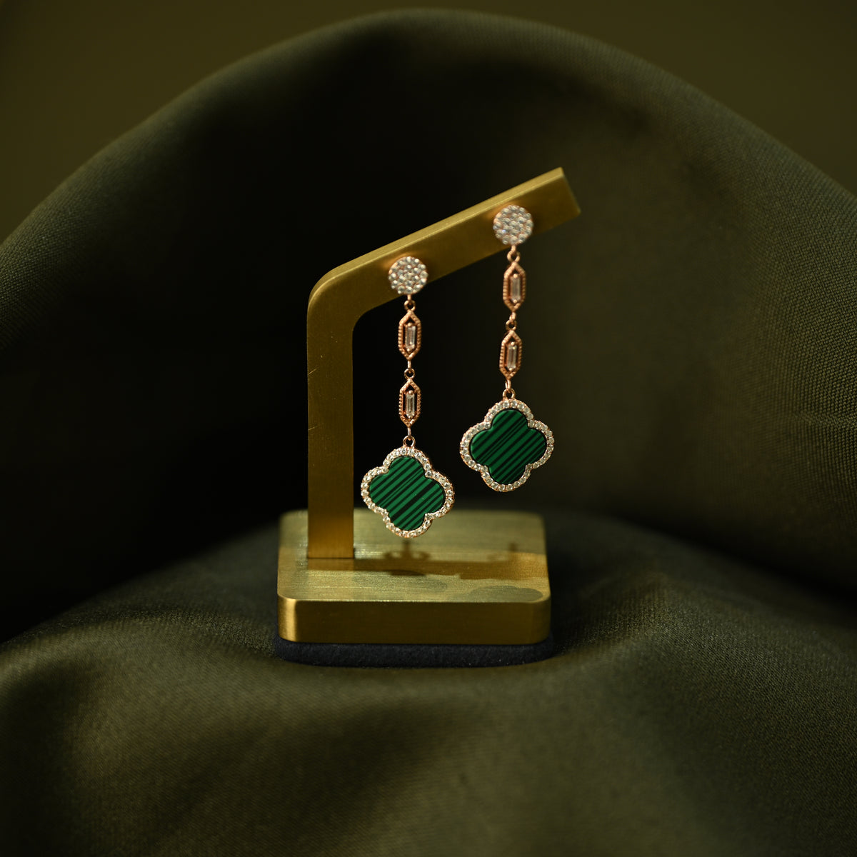 Emerald Clover Drop Earrings