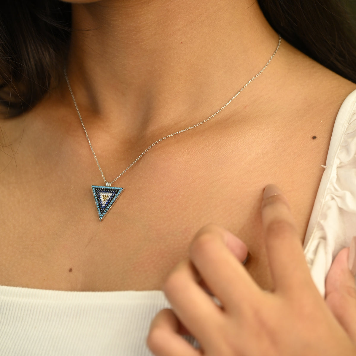 Blue Triangle Necklace & Earring Set