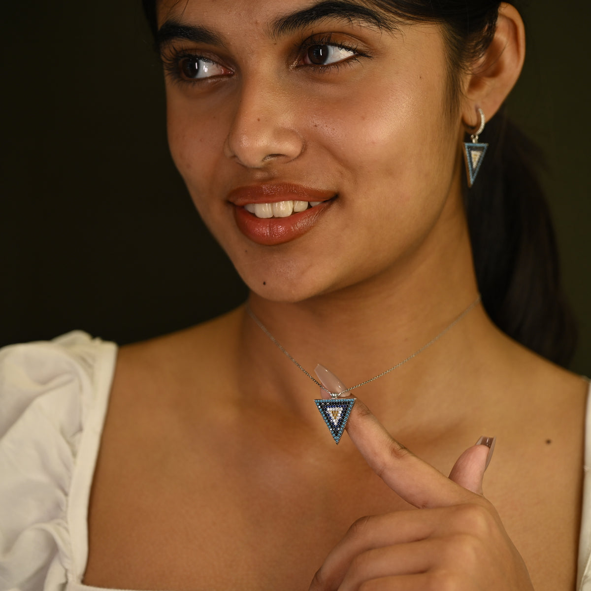 Blue Triangle Necklace & Earring Set