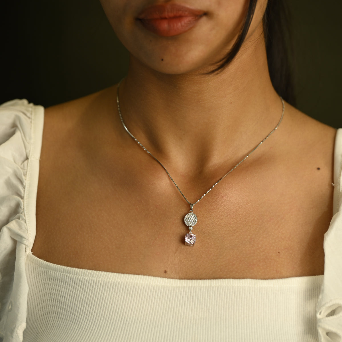 Pink Crystal Pendant Set