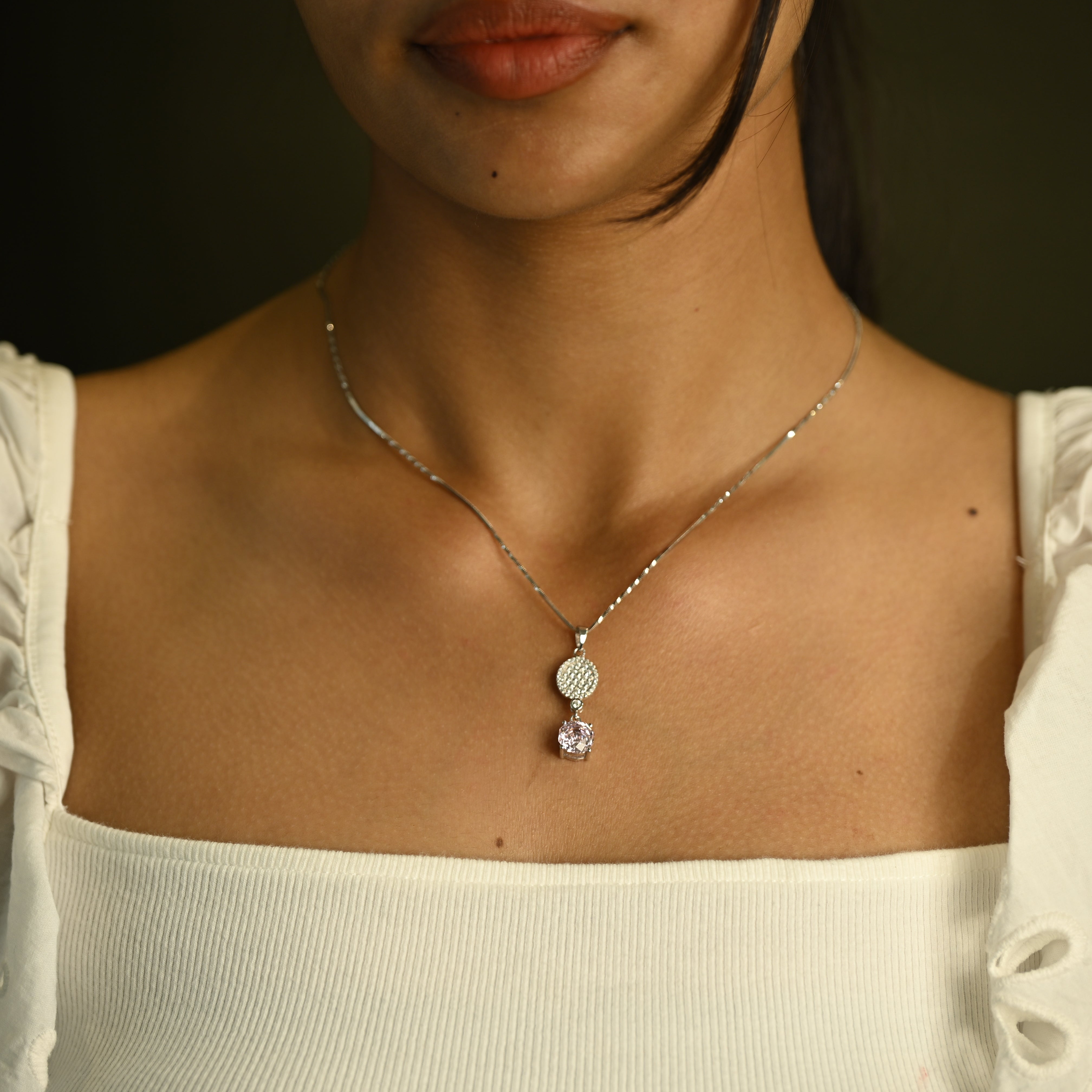 Pink Crystal Pendant Set