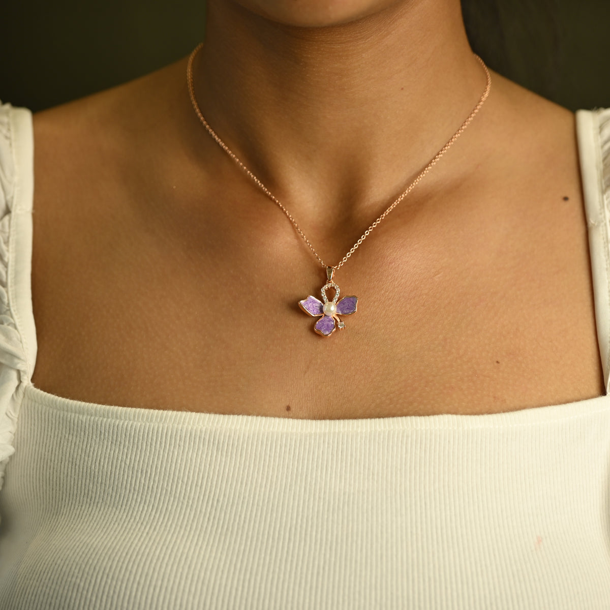 Purple Floral Necklace & Earring Set