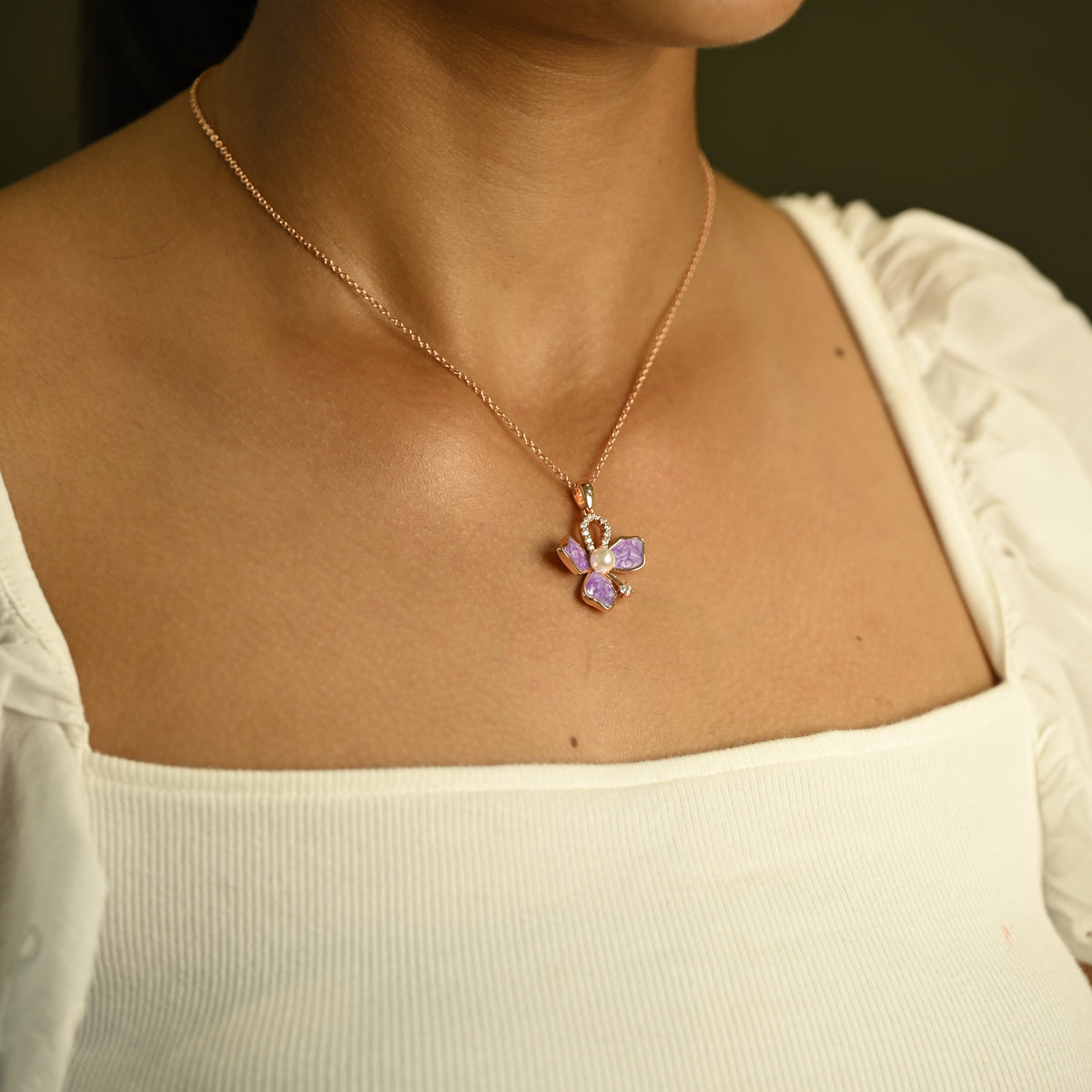 Purple Floral Necklace & Earring Set