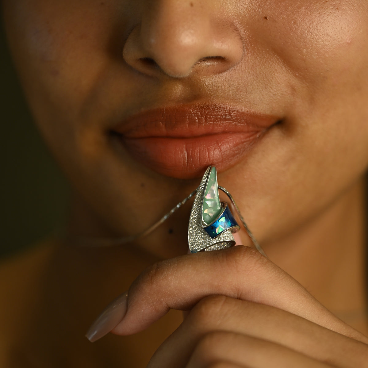 Emerald Blue Statement Pendant Set