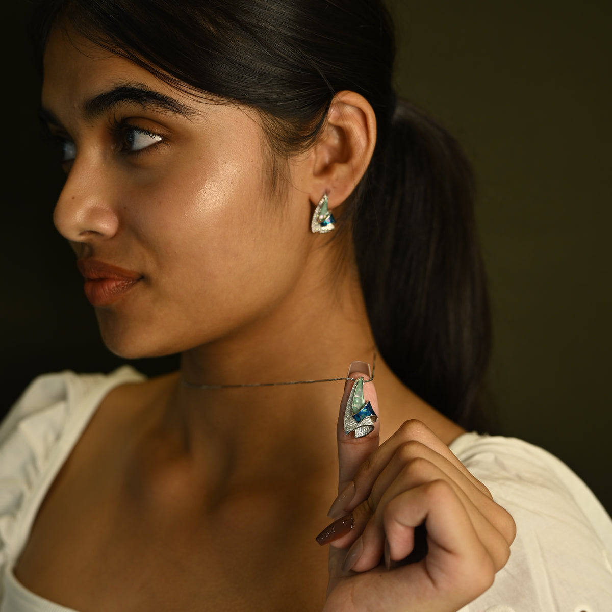 Emerald Blue Statement Pendant Set