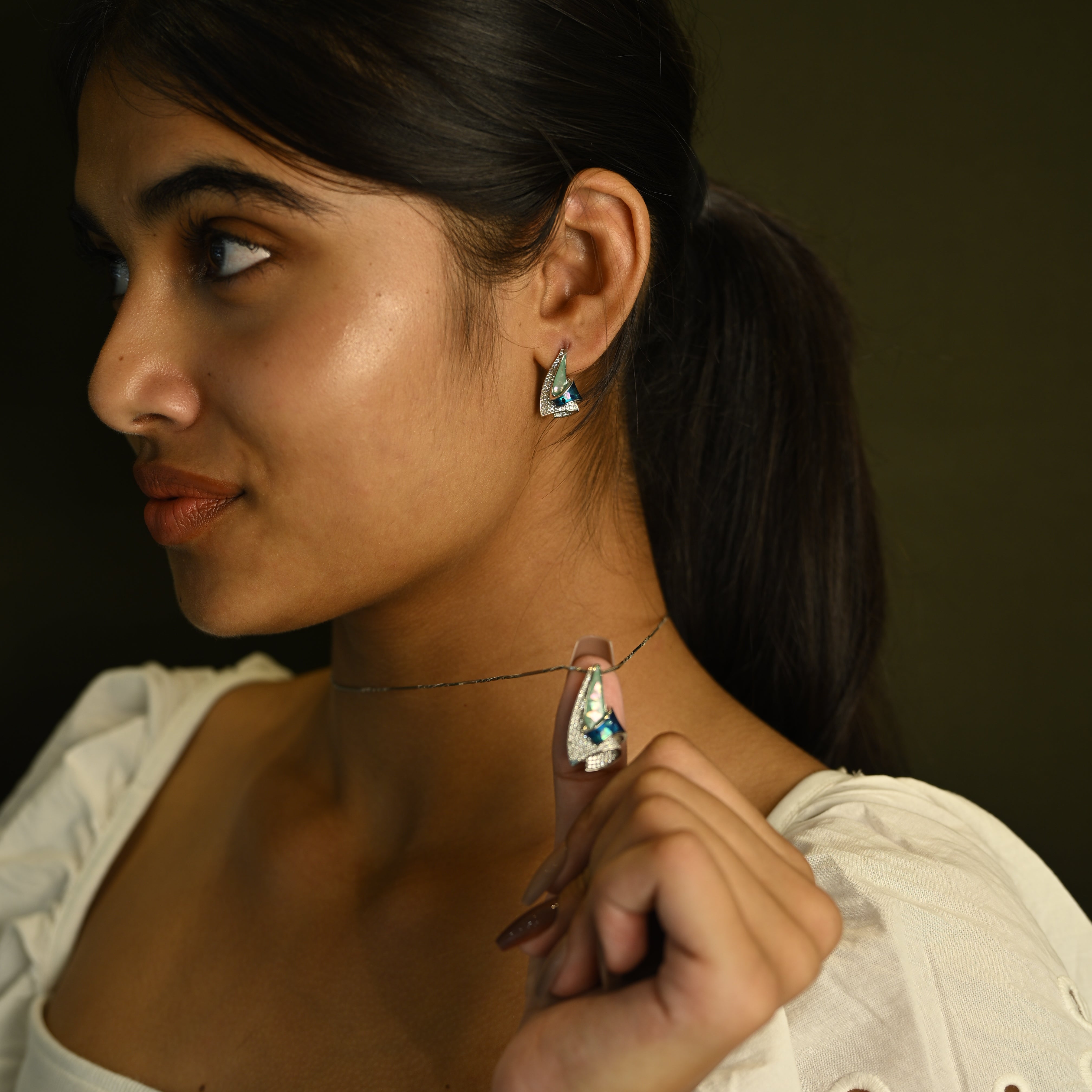 Emerald Blue Statement Pendant Set