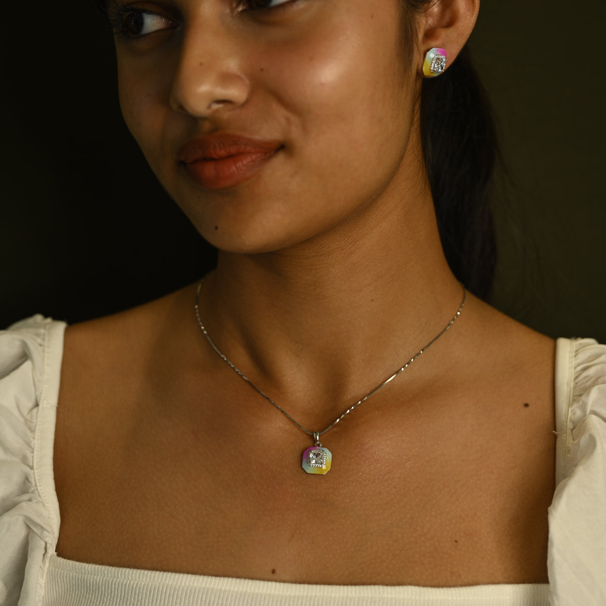 Pastel Blue & Gold Pendant Set