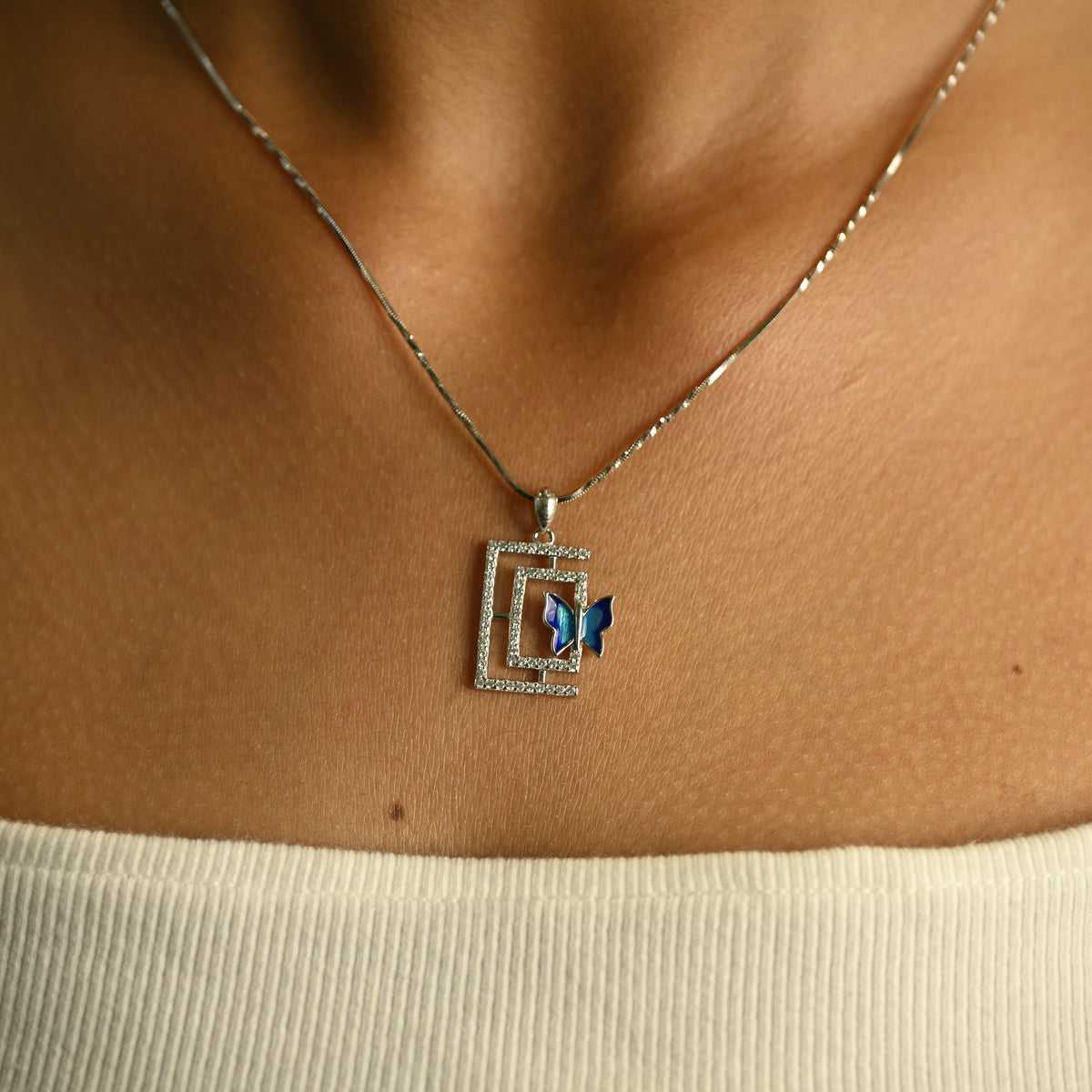 Blue Butterfly Pendant & Earring Set