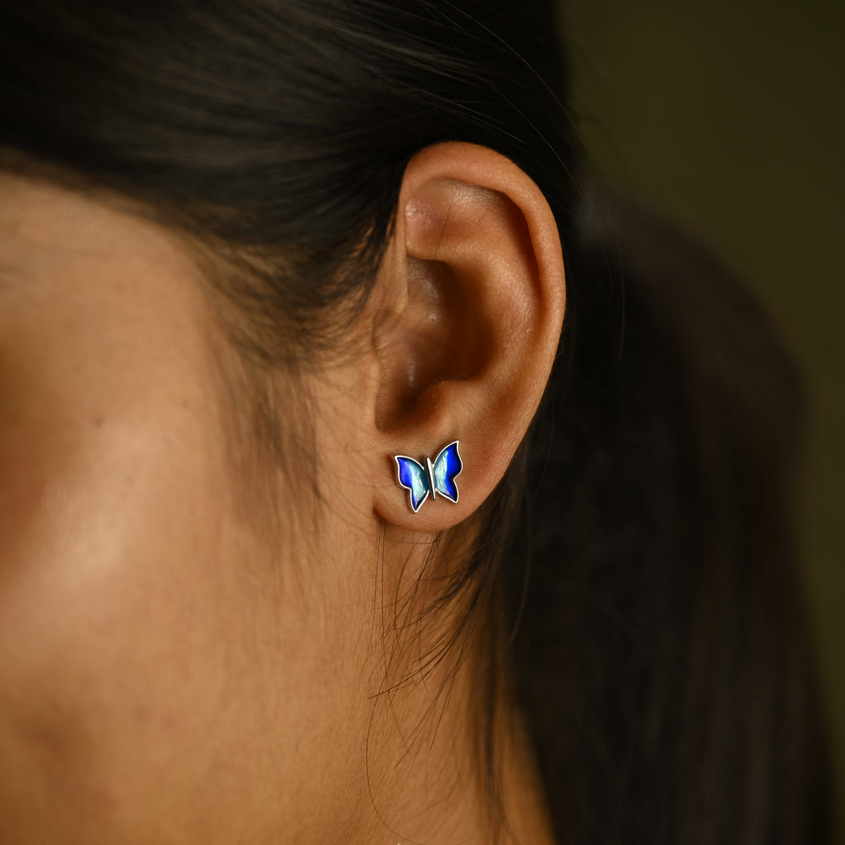 Blue Butterfly Pendant & Earring Set