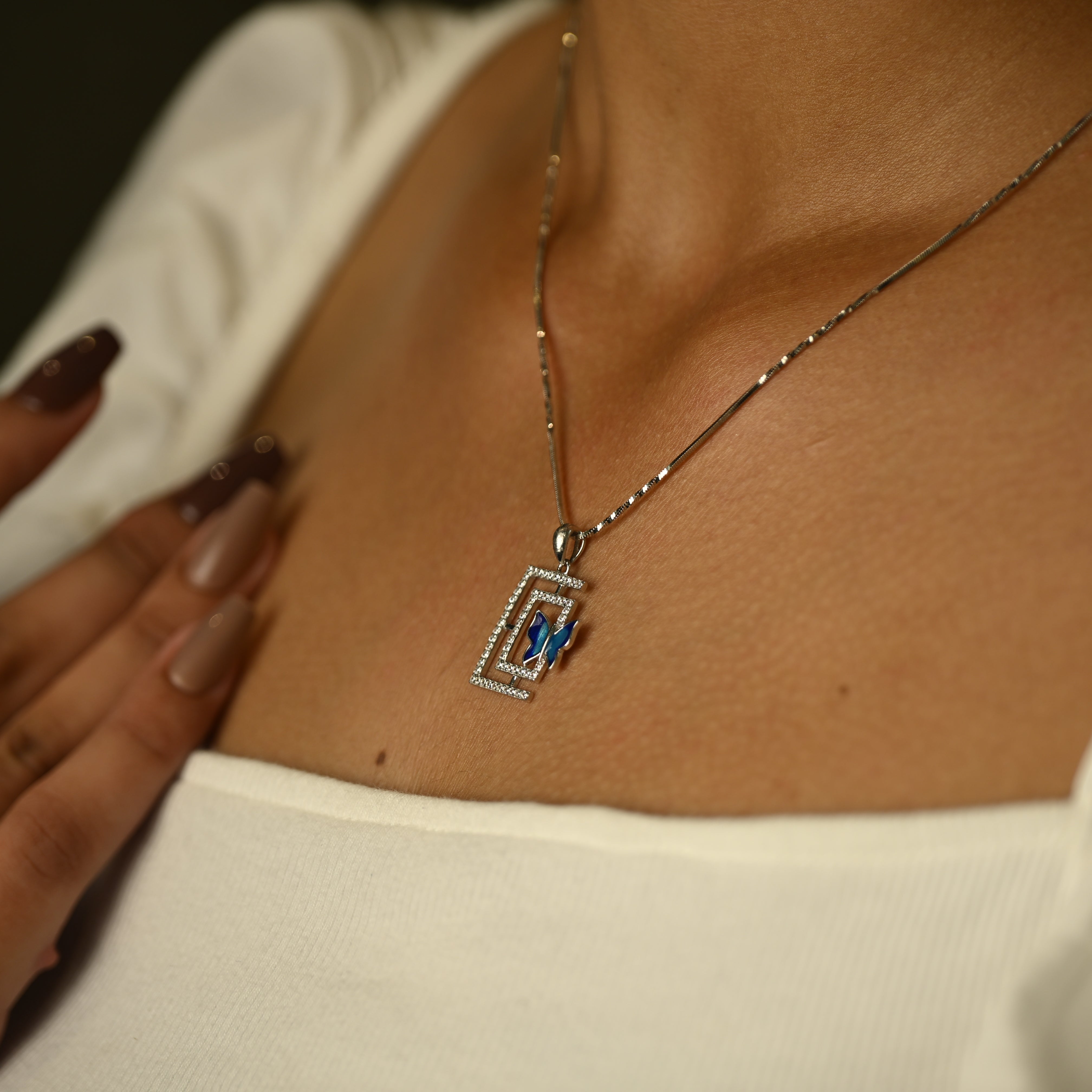 Blue Butterfly Pendant & Earring Set