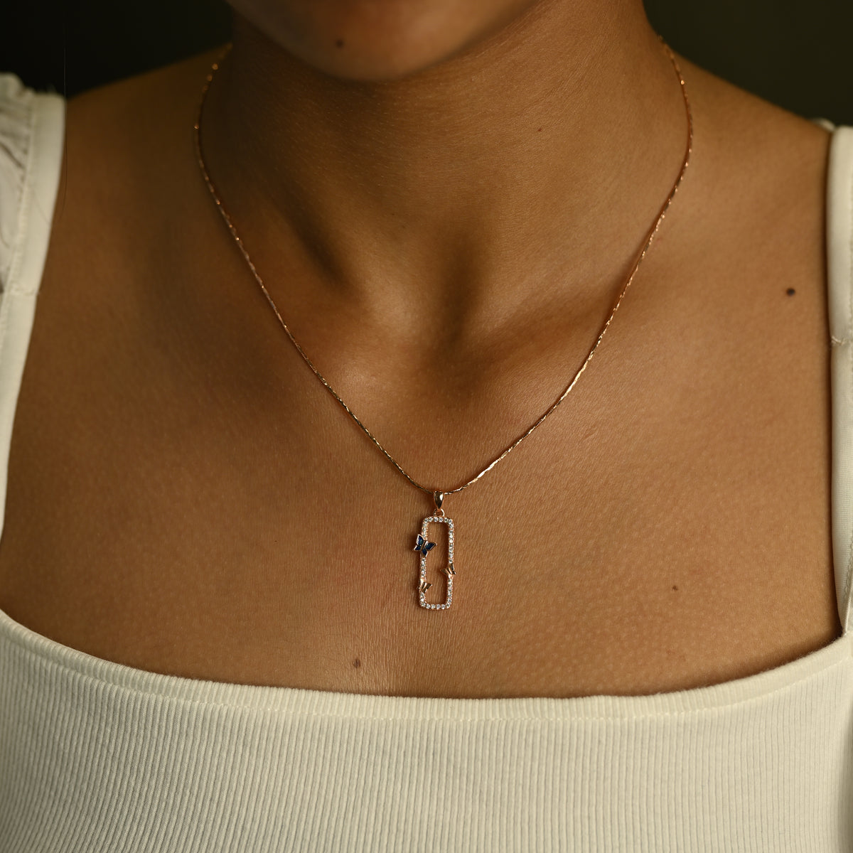 Rose Gold Butterfly Pendant & Earring Set