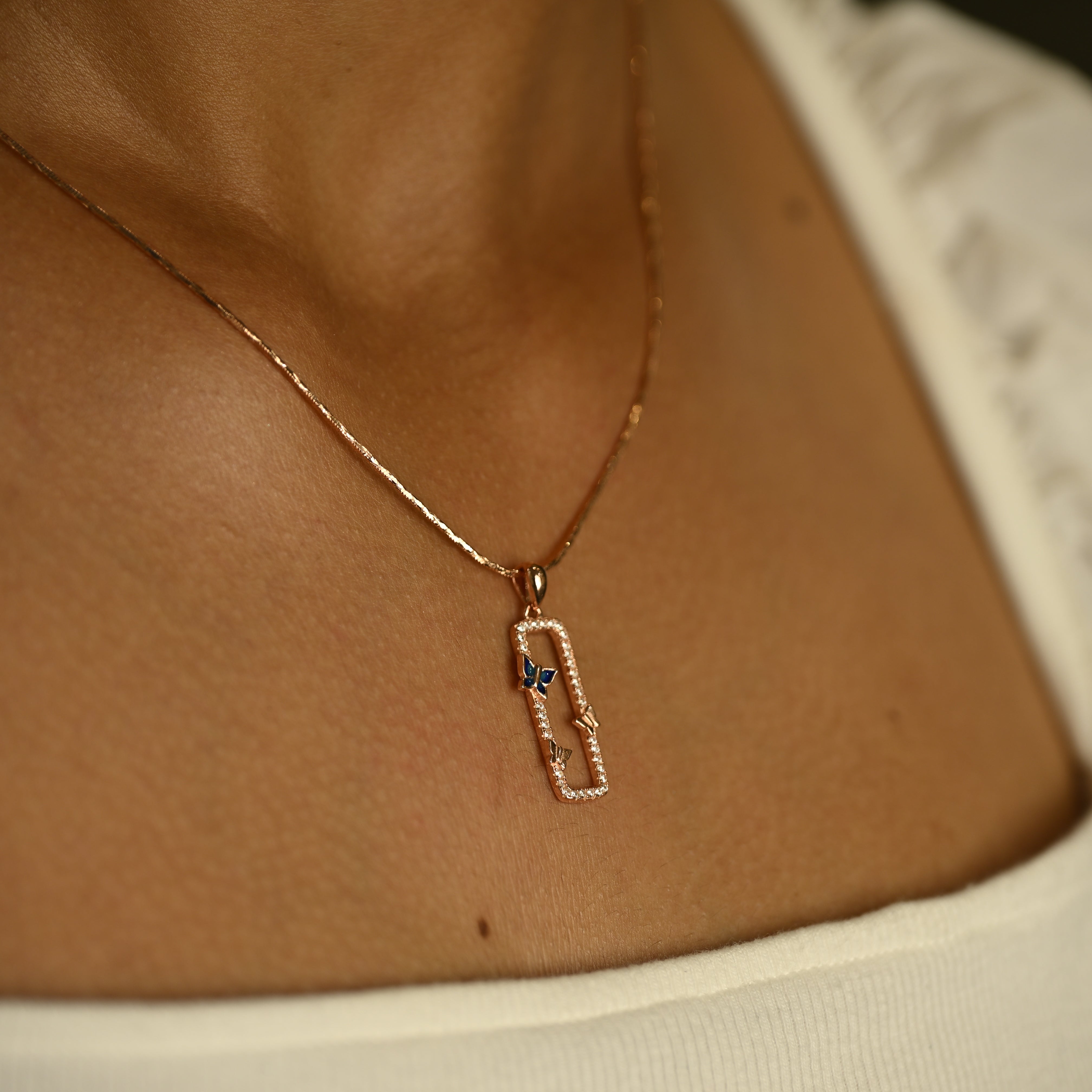 Rose Gold Butterfly Pendant & Earring Set