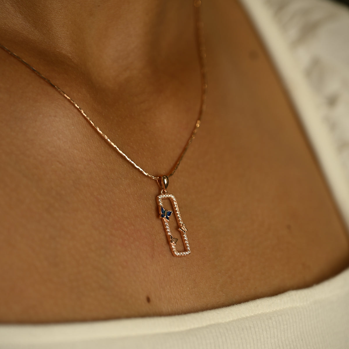 Rose Gold Butterfly Pendant & Earring Set