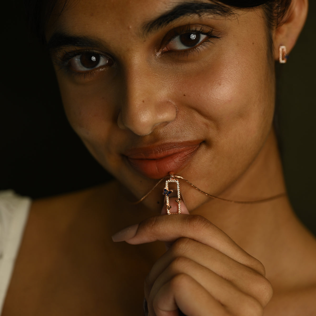 Rose Gold Butterfly Pendant & Earring Set