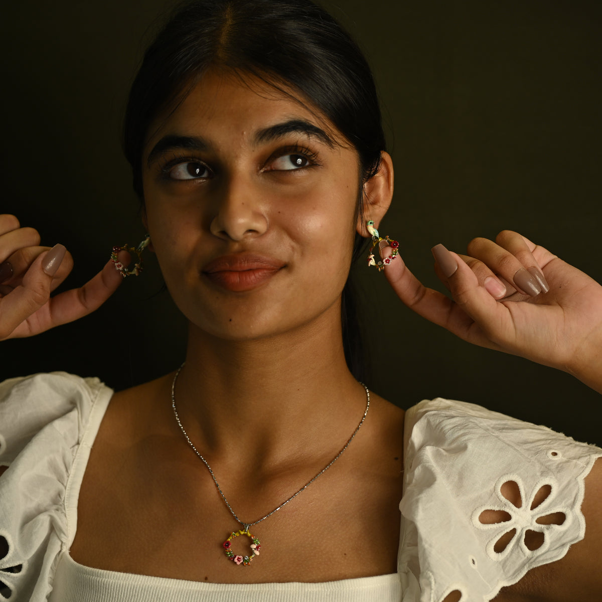 Floral Hoop Pendant Set