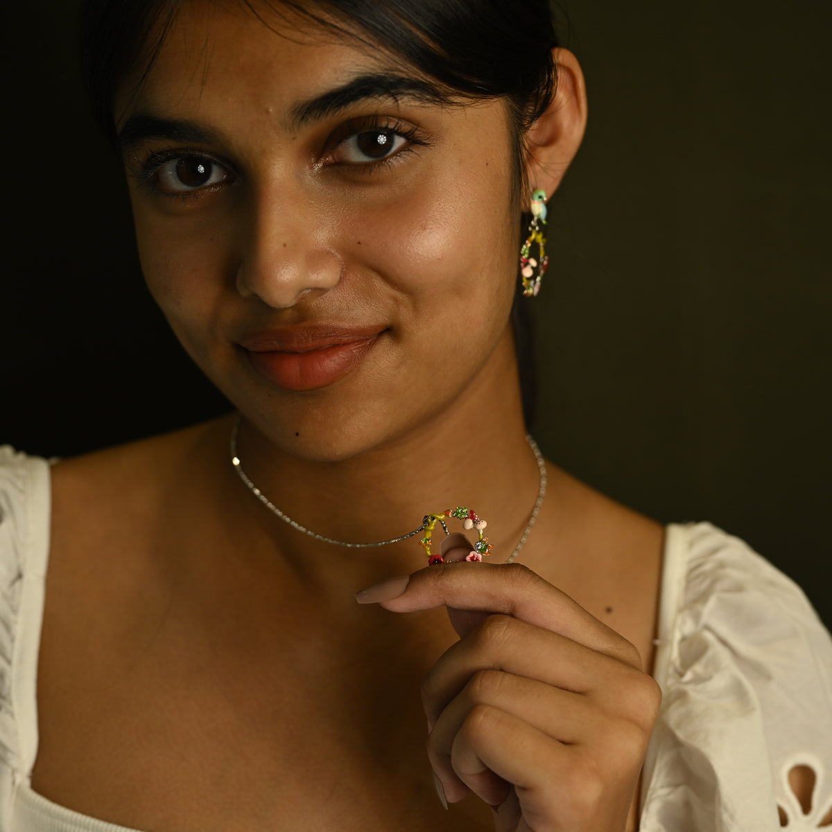 Floral Hoop Pendant Set