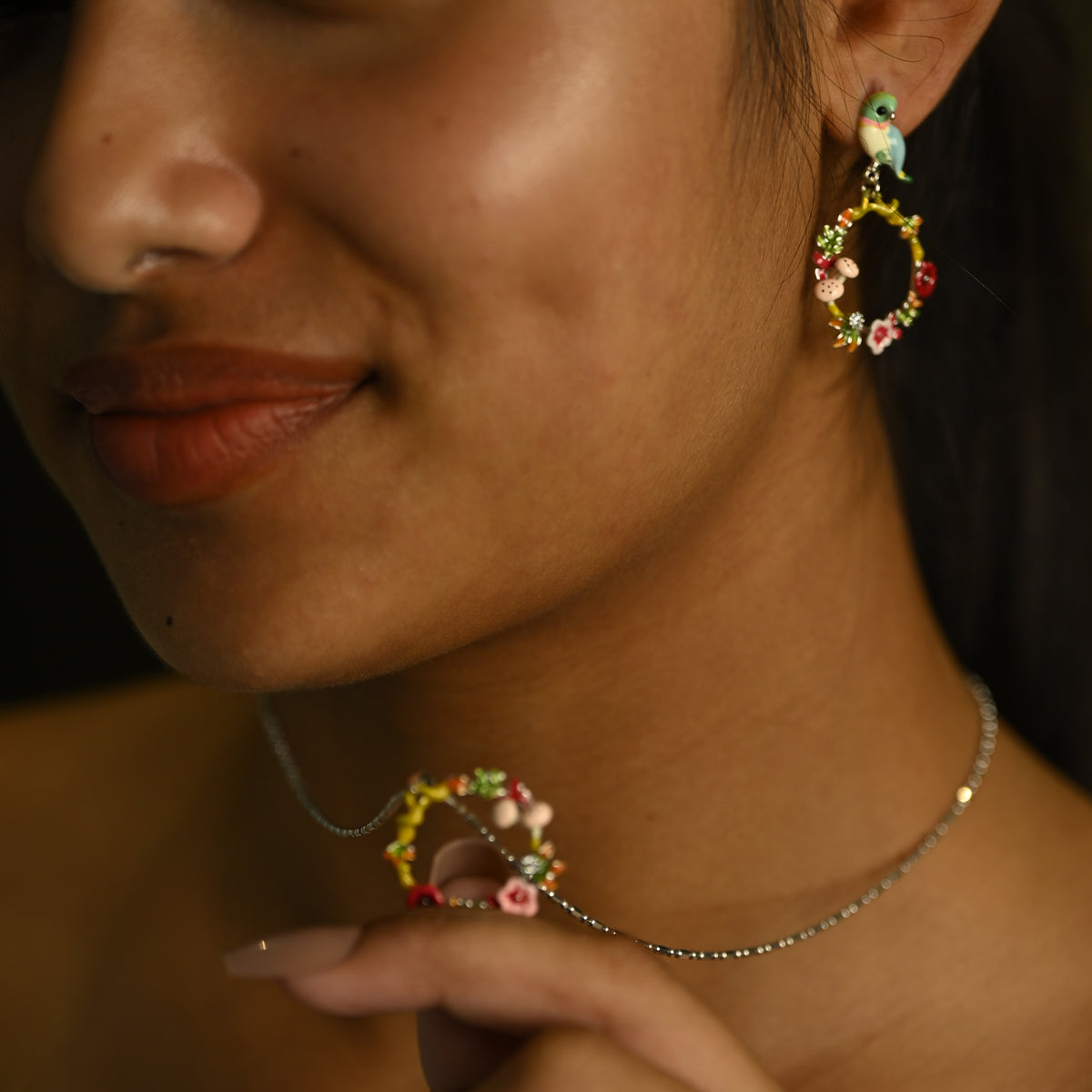 Floral Hoop Pendant Set