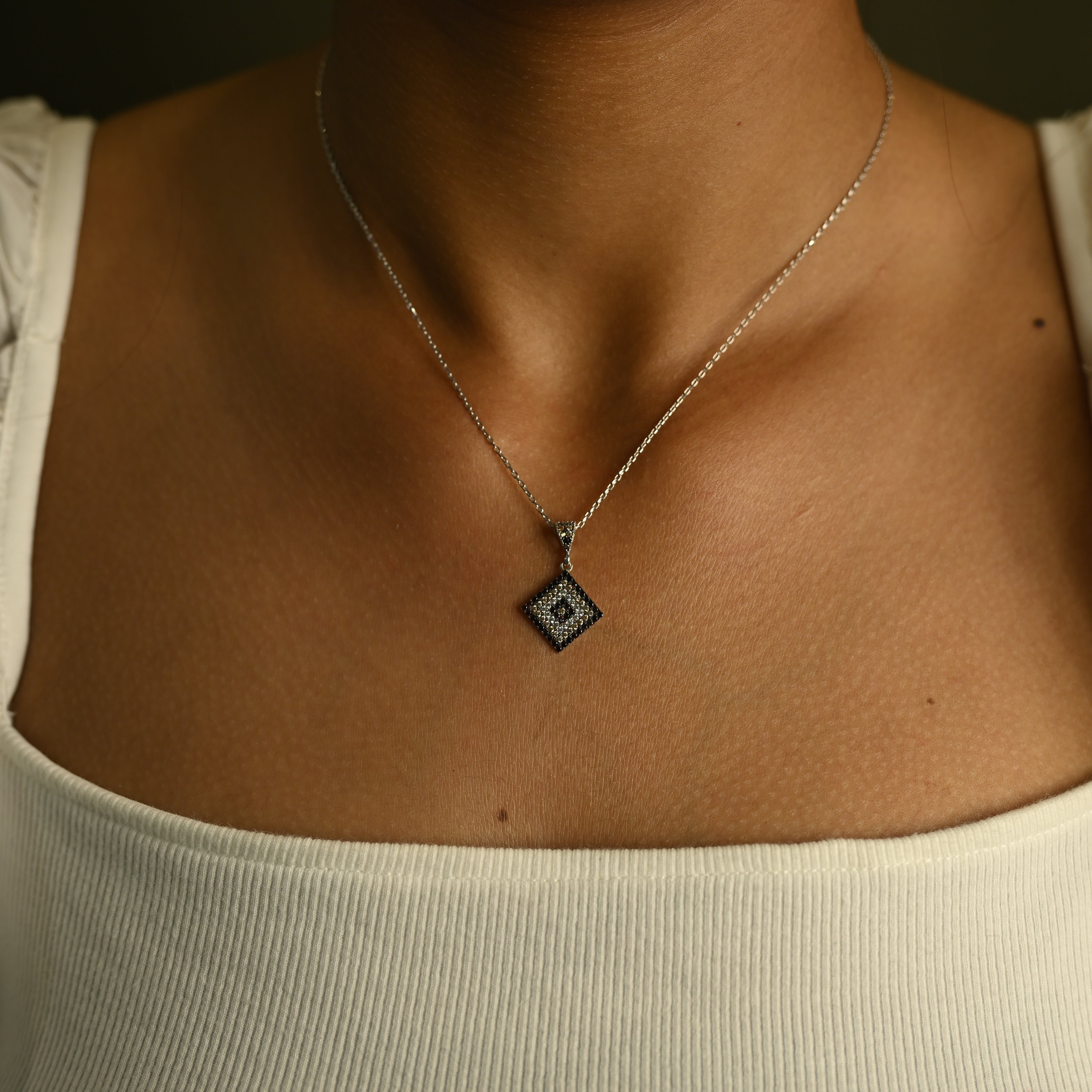 Black Diamond Square Pendant Necklace